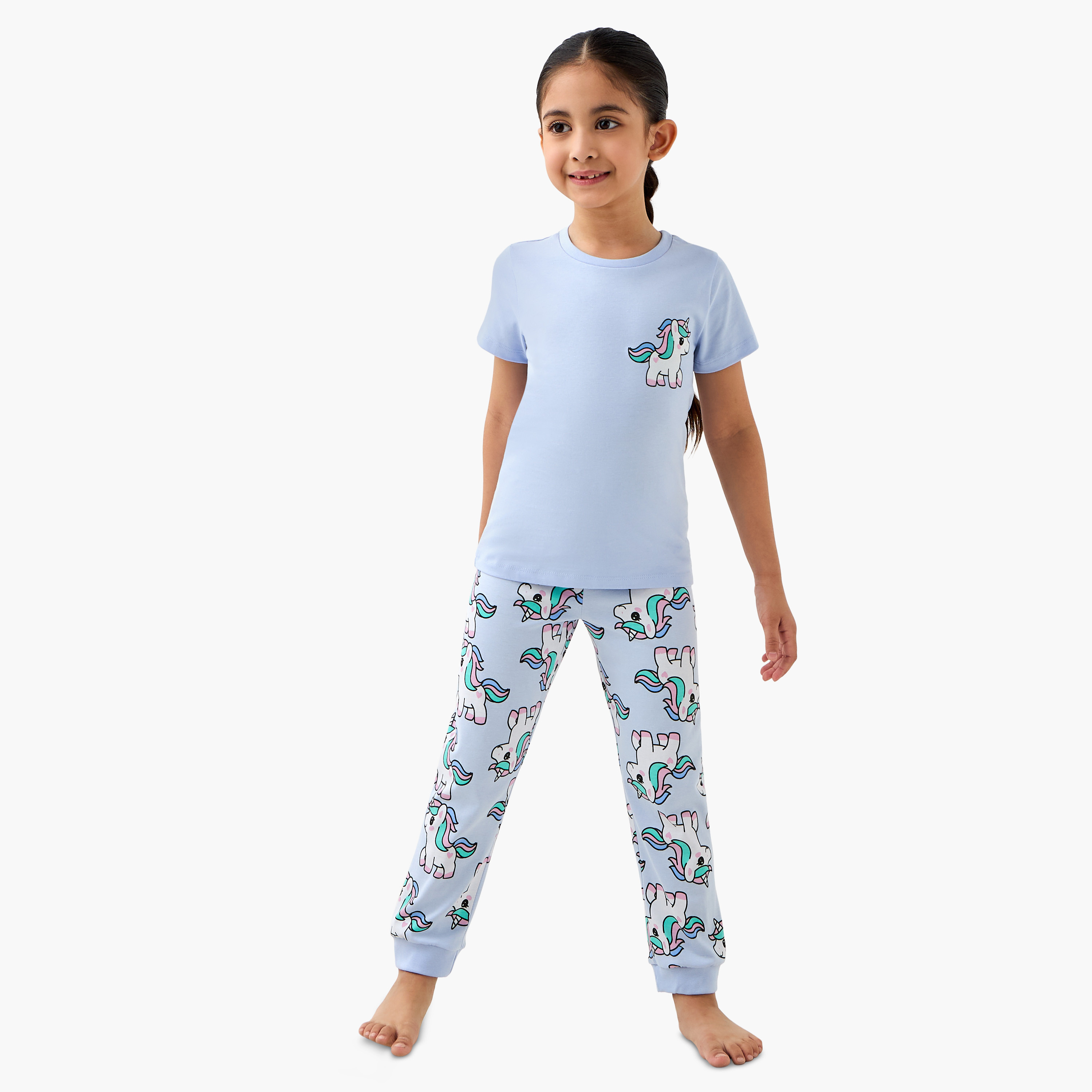 Juniors Unicorn Print T-shirt and Pyjama Set-baby-girls-clothing-nightwear-pyjamasets-image-1