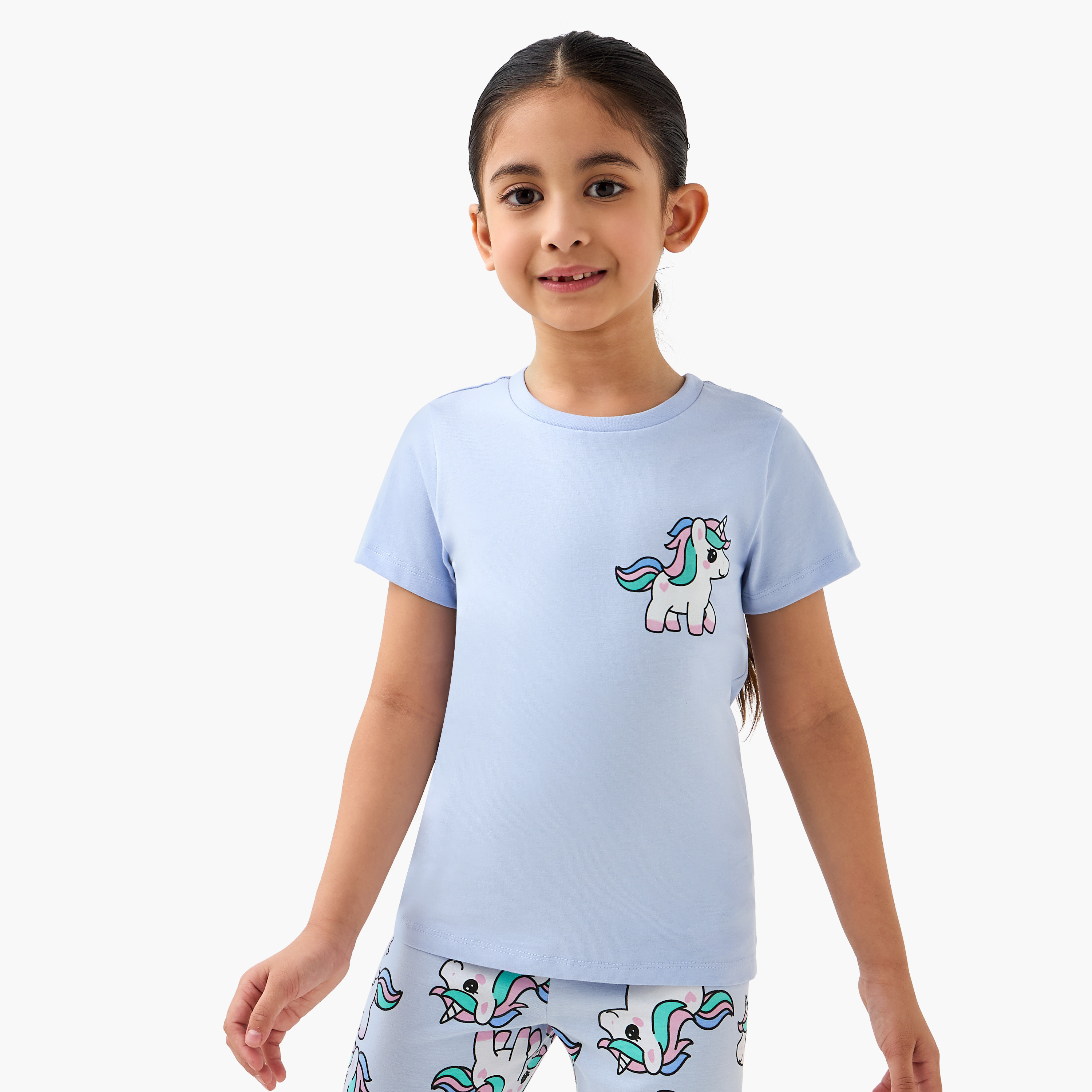 Juniors Unicorn Print T-shirt and Pyjama Set-baby-girls-clothing-nightwear-pyjamasets-image-2