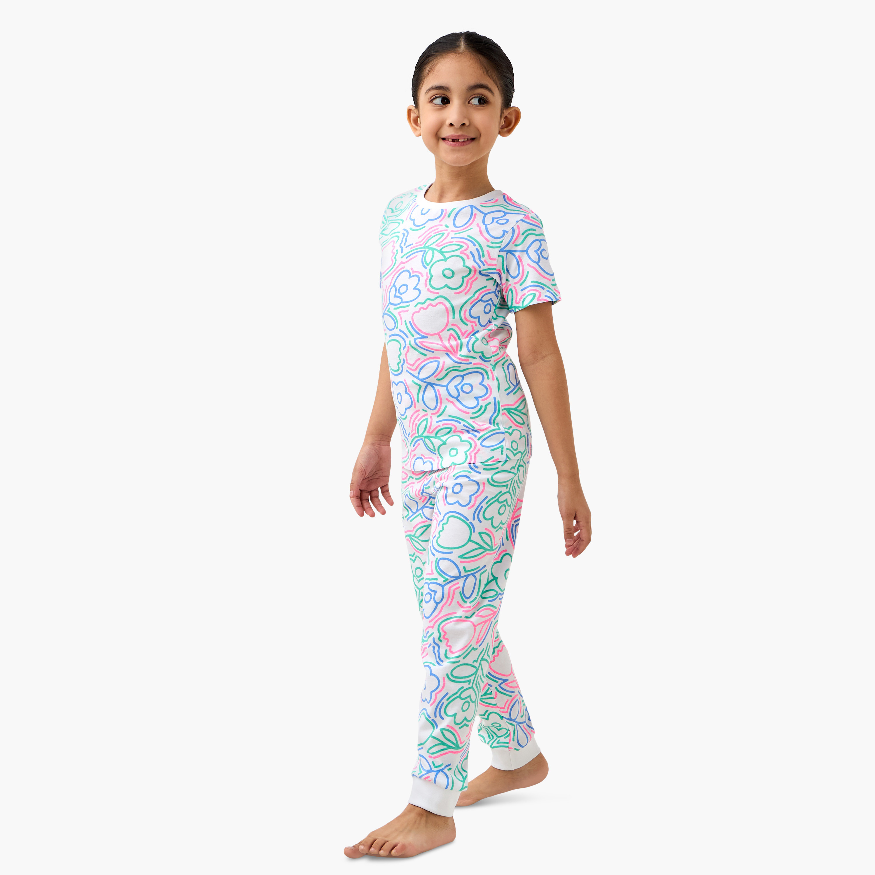 Juniors Printed T-shirt and Pyjama Set-girls-clothing-nightwear-image-1