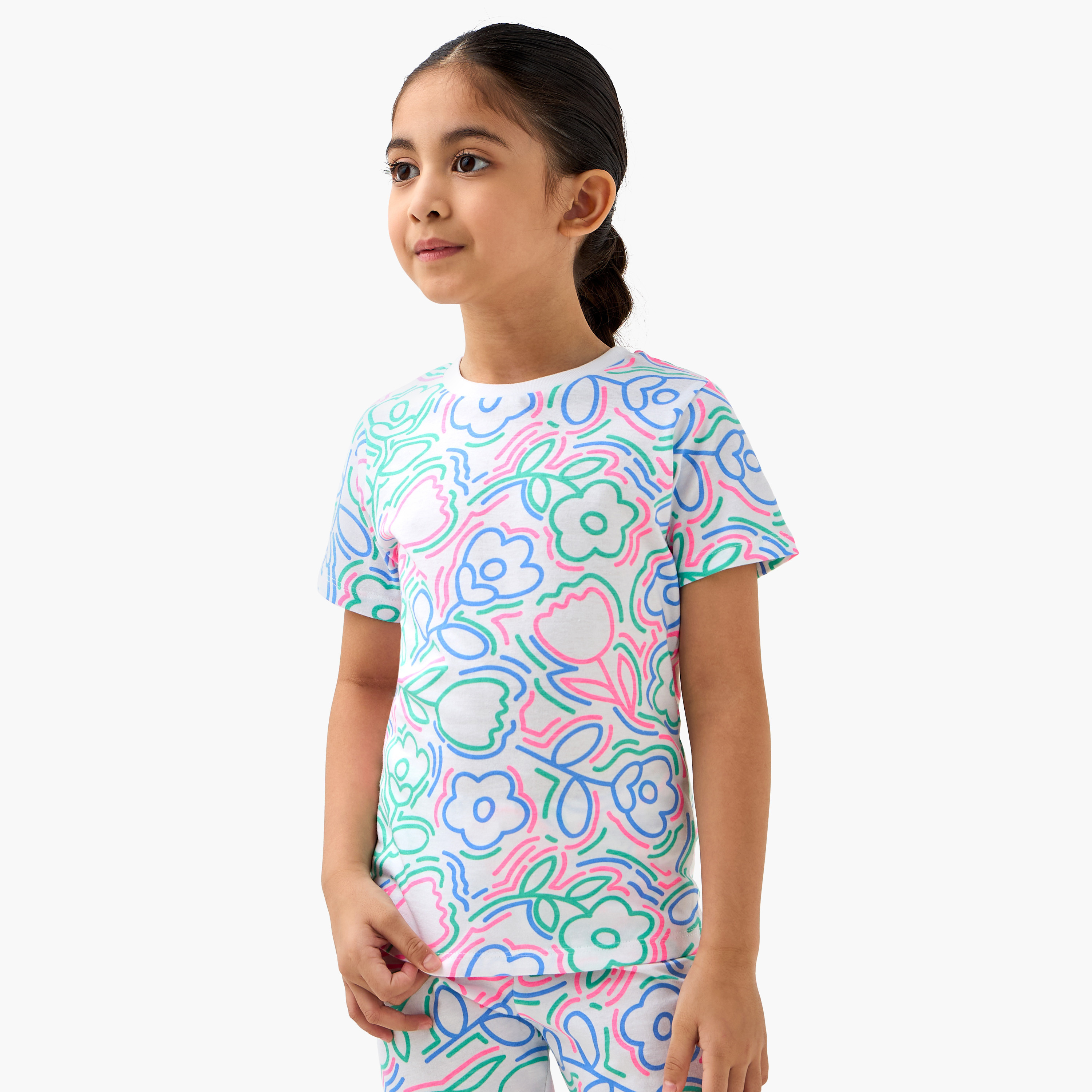 Juniors Printed T-shirt and Pyjama Set-girls-clothing-nightwear-image-2