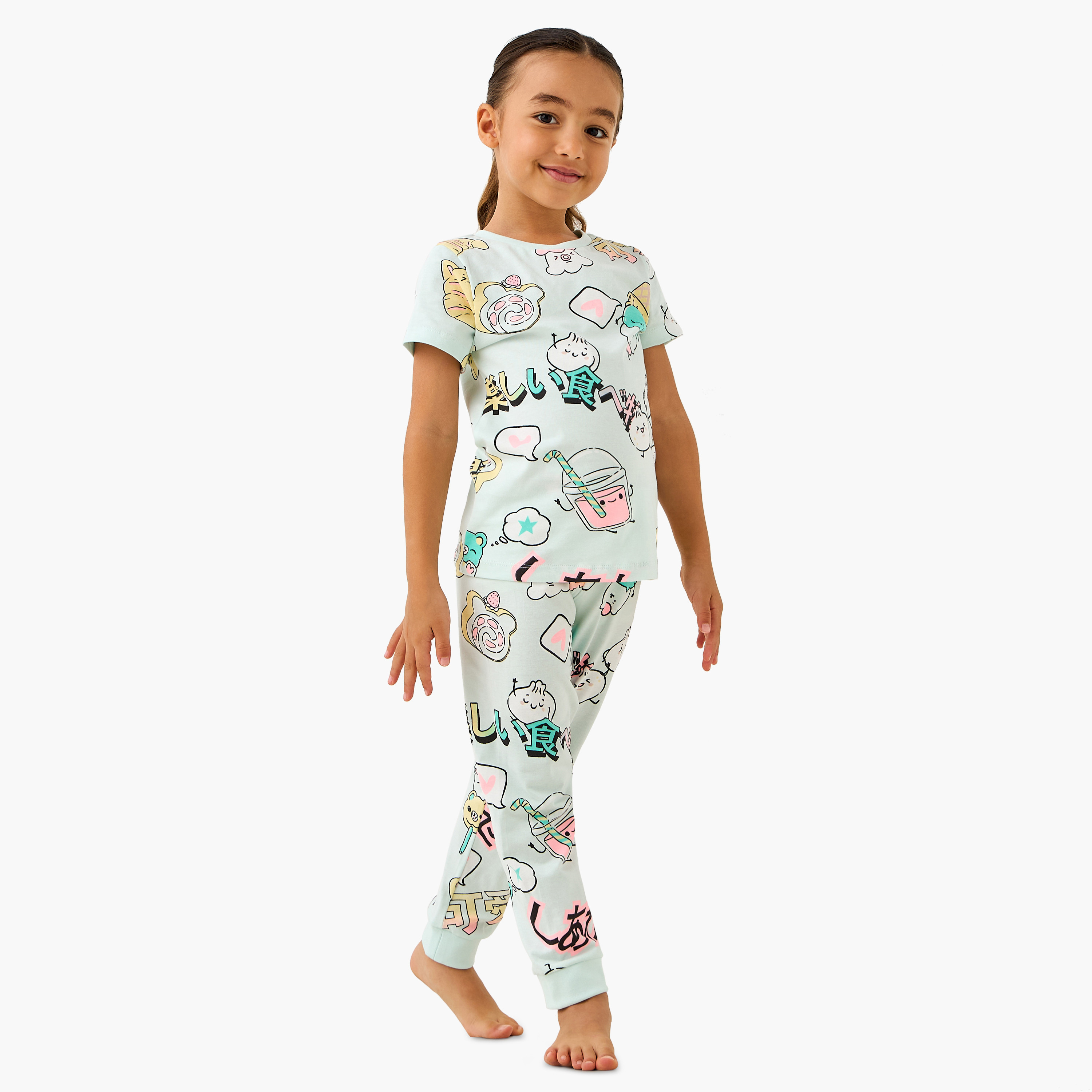 Juniors All-Over Print T-shirt and Pyjama Set-girls-clothing-nightwear-image-1