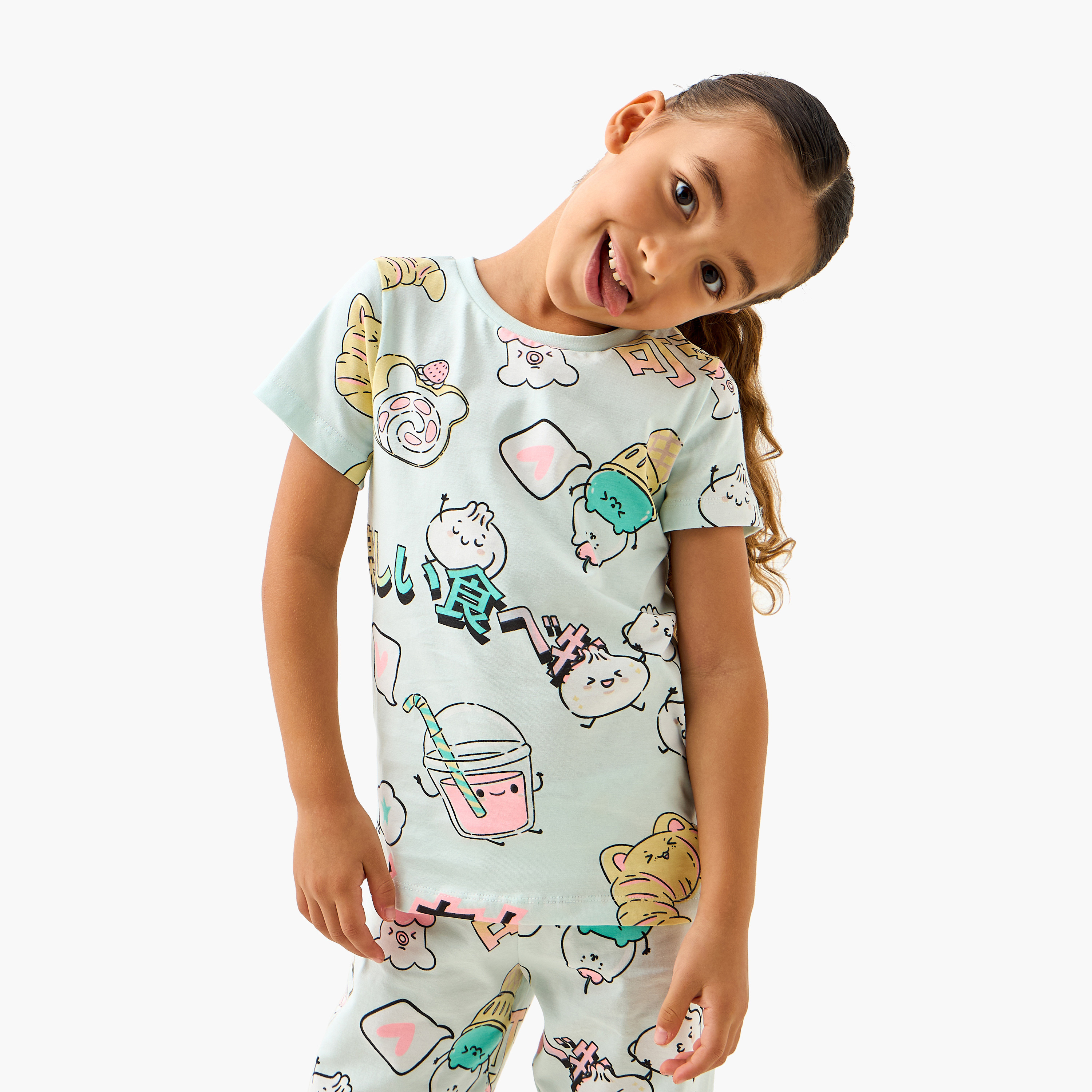 Juniors All-Over Print T-shirt and Pyjama Set-girls-clothing-nightwear-image-2