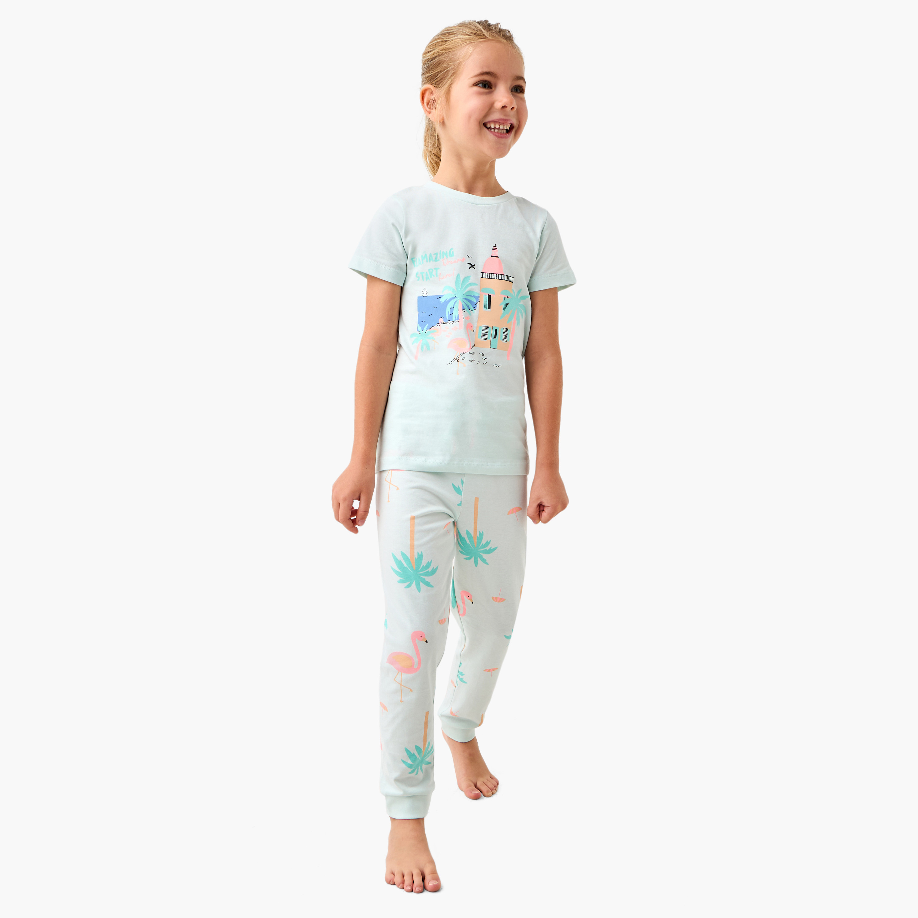Juniors Printed T-shirt and Pyjama Set-girls-clothing-nightwear-image-1