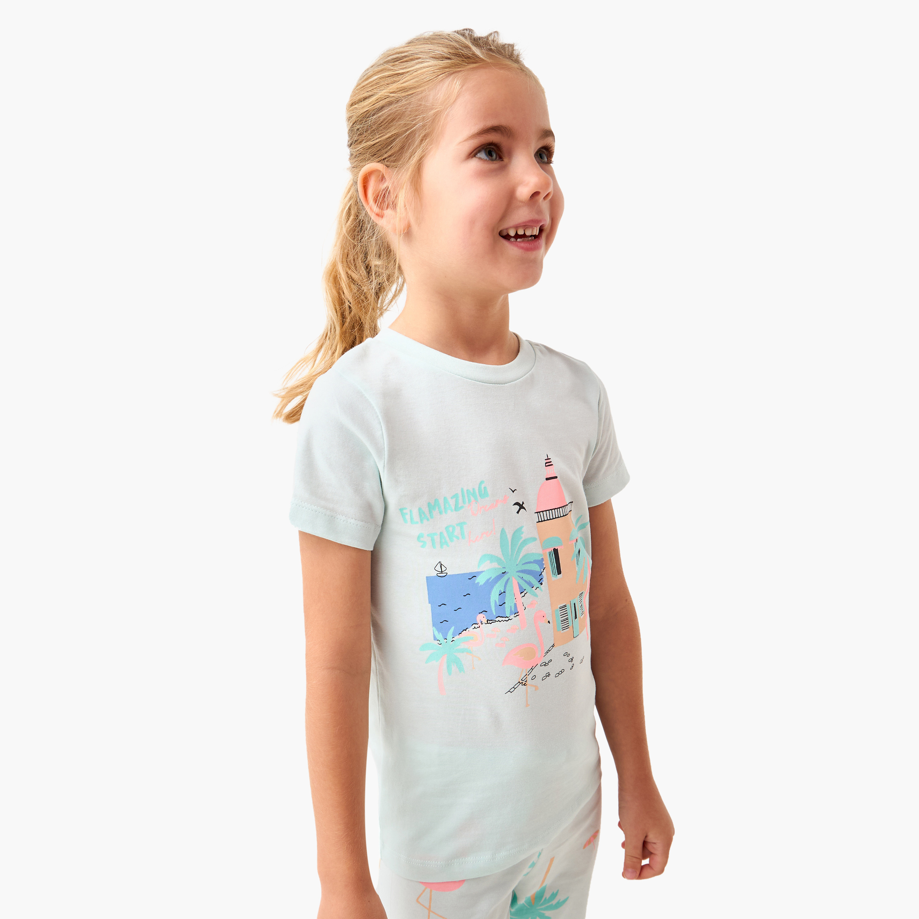 Juniors Printed T-shirt and Pyjama Set-girls-clothing-nightwear-image-2