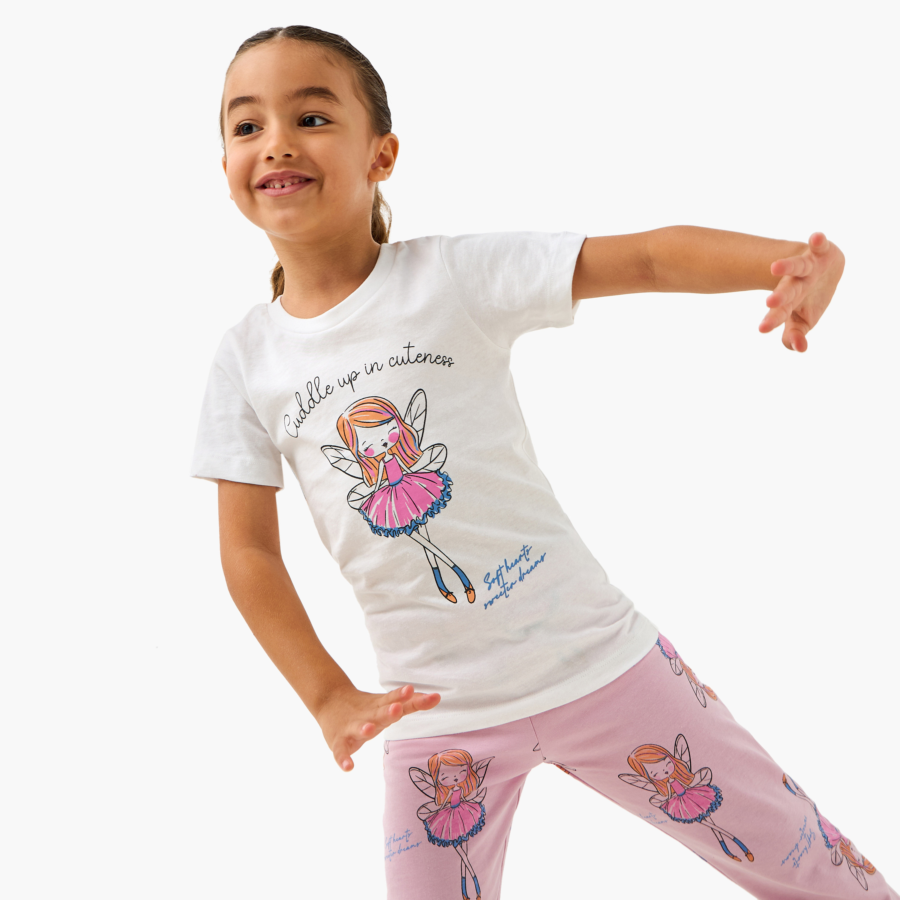 Juniors Ballerina Print T-shirt and Pyjama Set-baby-girls-clothing-nightwear-pyjamasets-image-2