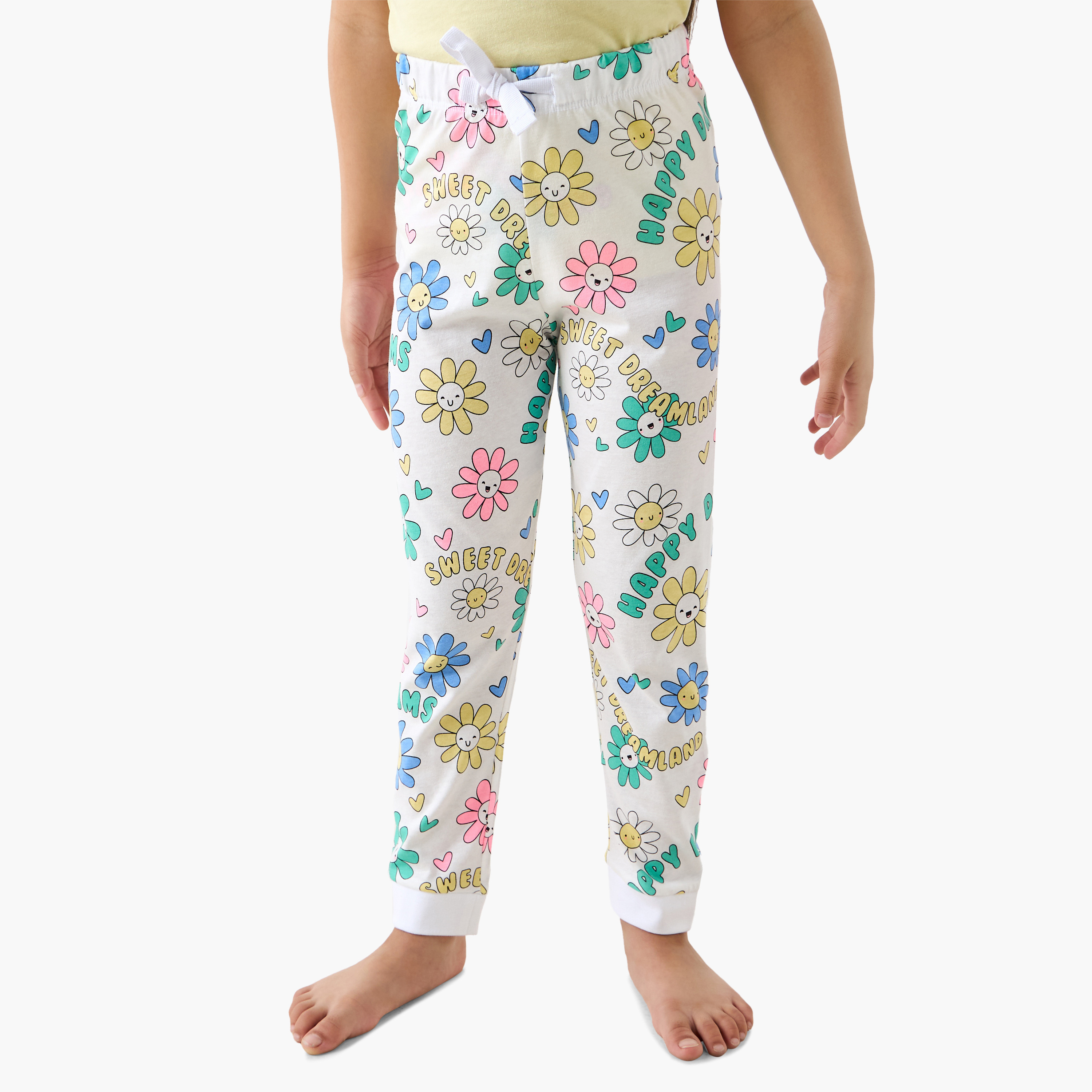 Juniors Floral Print T-shirt and Pyjama Set-girls-clothing-nightwear-image-3