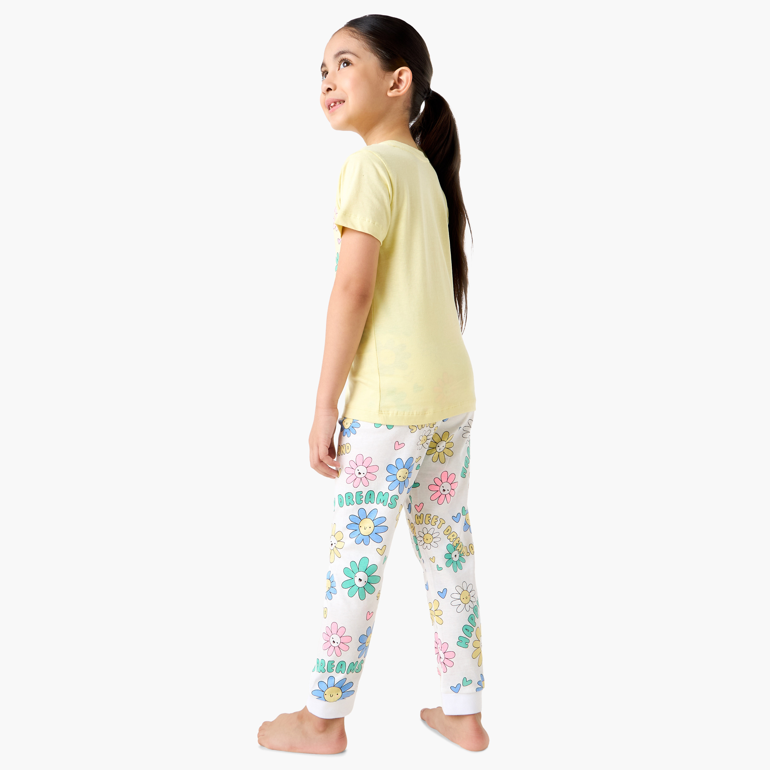 Juniors Floral Print T-shirt and Pyjama Set-girls-clothing-nightwear-image-4