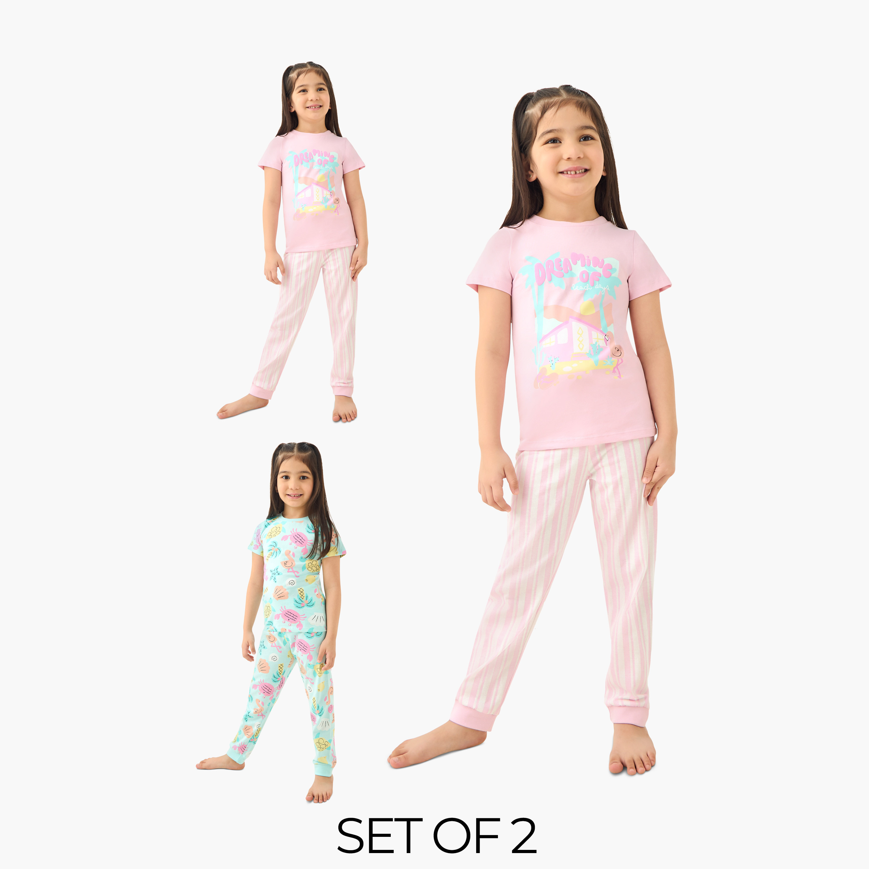 Juniors Printed T-shirt with Pyjamas - Set of 2-baby-girls-clothing-nightwear-pyjamasets-image-1