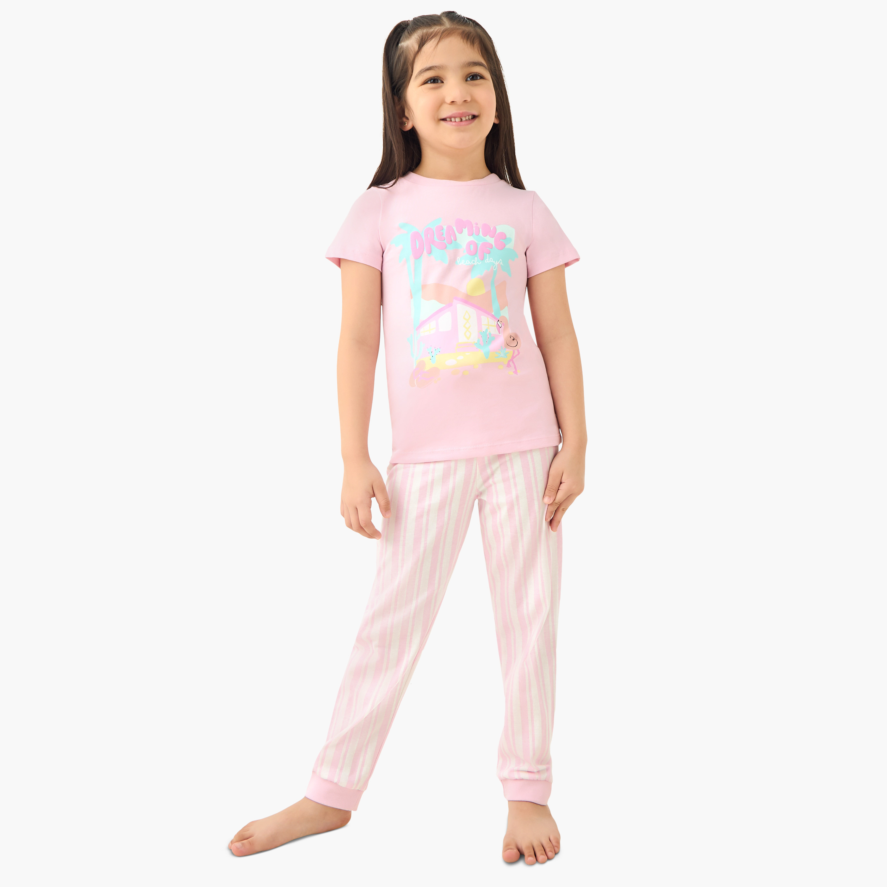 Juniors Printed T-shirt with Pyjamas - Set of 2-baby-girls-clothing-nightwear-pyjamasets-image-2