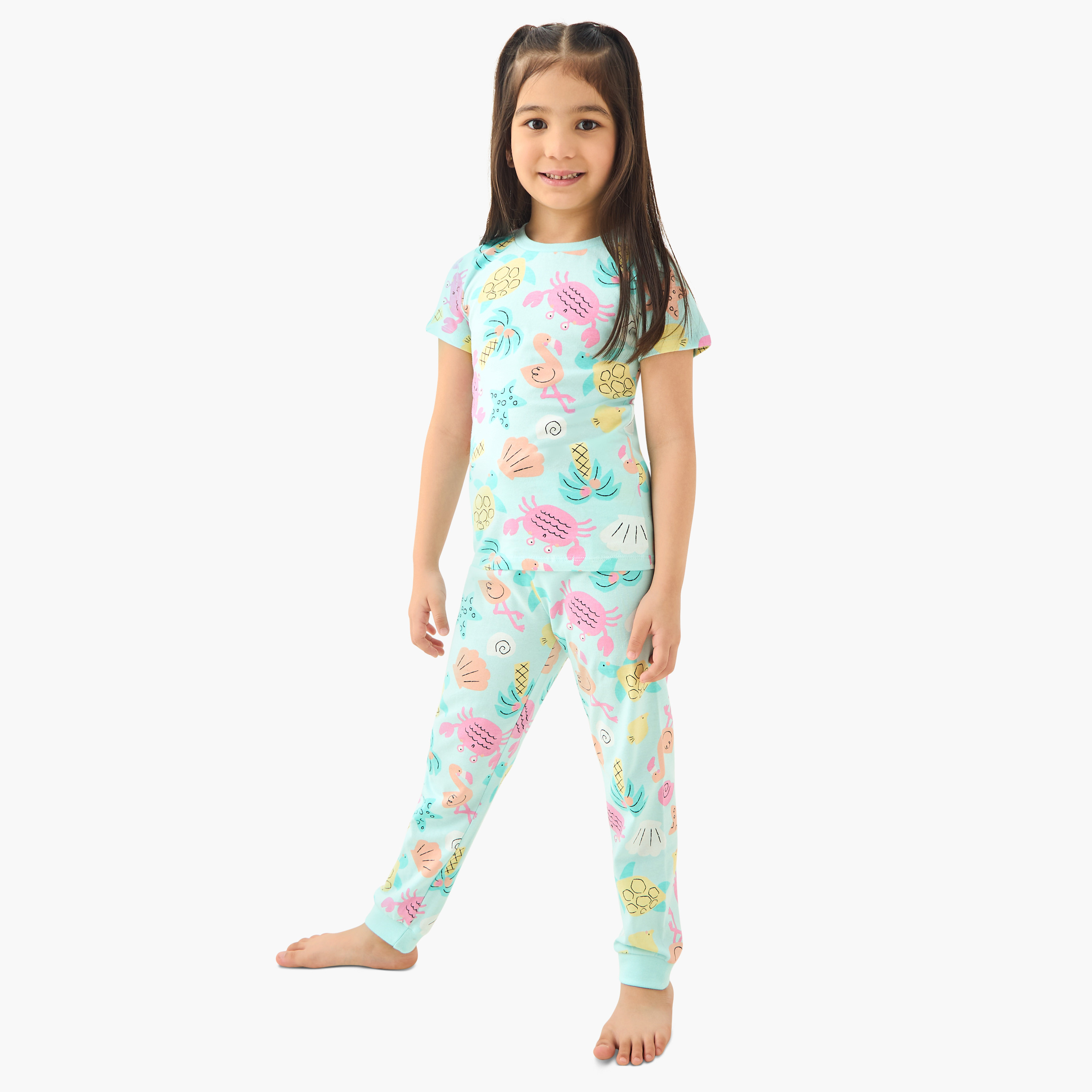 Juniors Printed T-shirt with Pyjamas - Set of 2-baby-girls-clothing-nightwear-pyjamasets-image-3