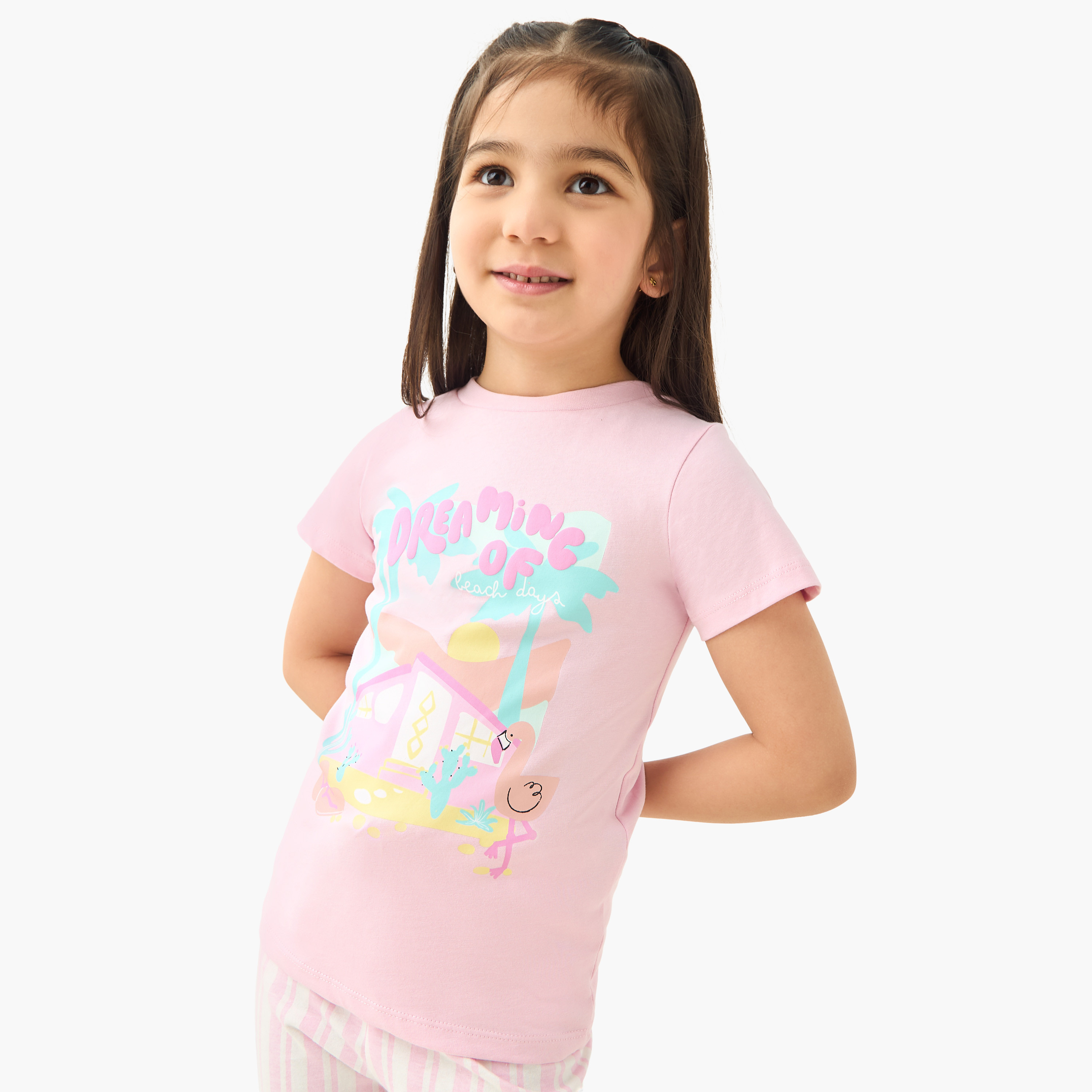 Juniors Printed T-shirt with Pyjamas - Set of 2-baby-girls-clothing-nightwear-pyjamasets-image-4