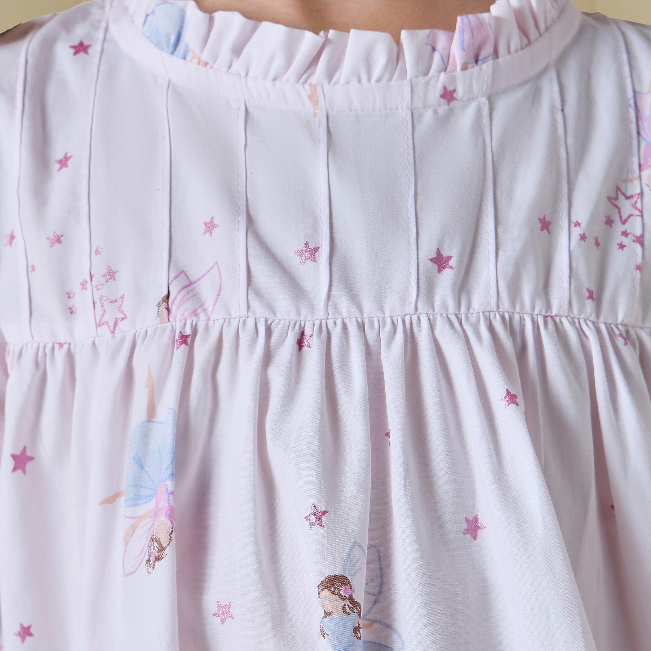 Juniors All-Over Fairy Print Night Dress with Pie-Crust Neck and Long Sleeves-girls-clothing-nightwear-image-5