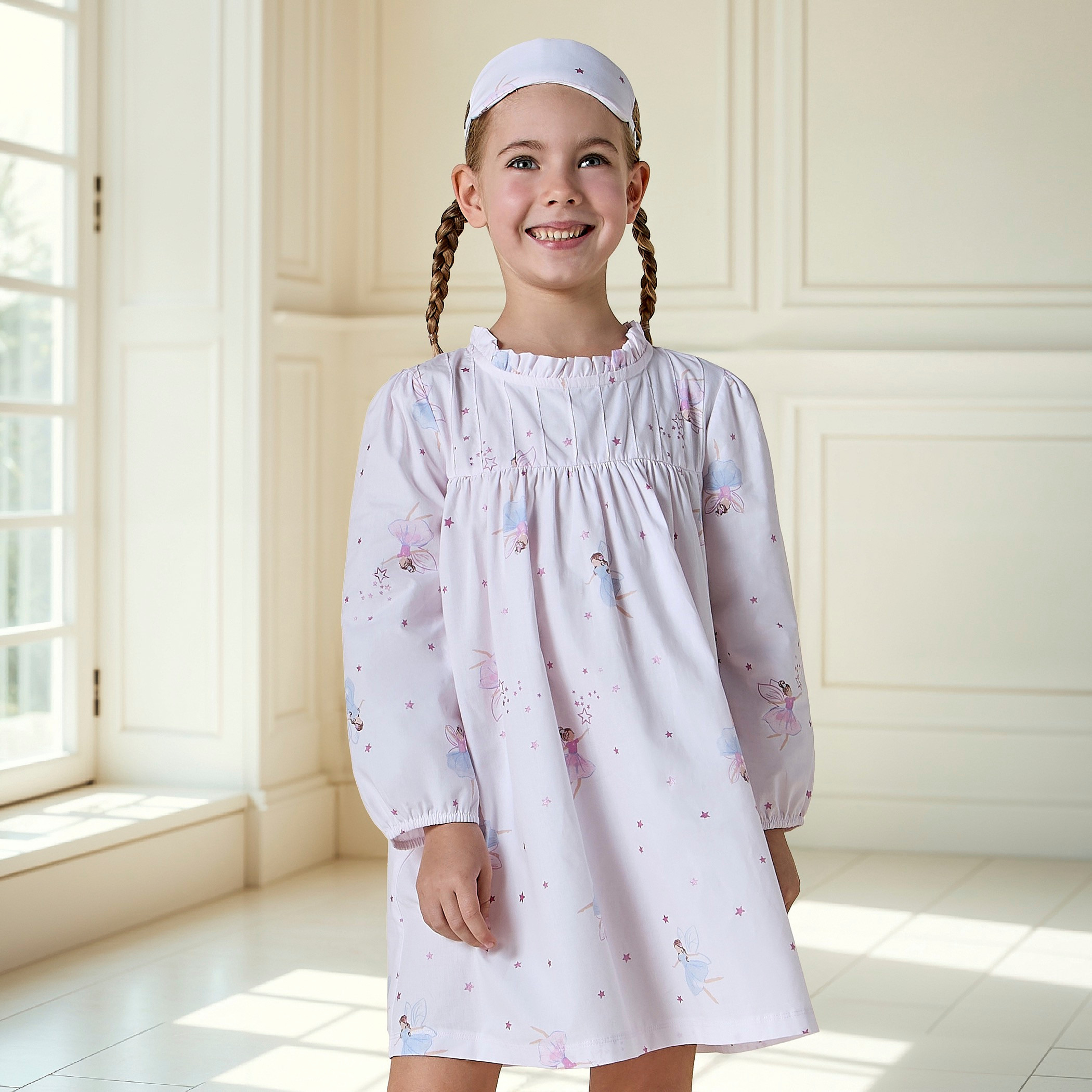 Juniors All-Over Fairy Print Night Dress with Pie-Crust Neck and Long Sleeves-girls-clothing-nightwear-image-6