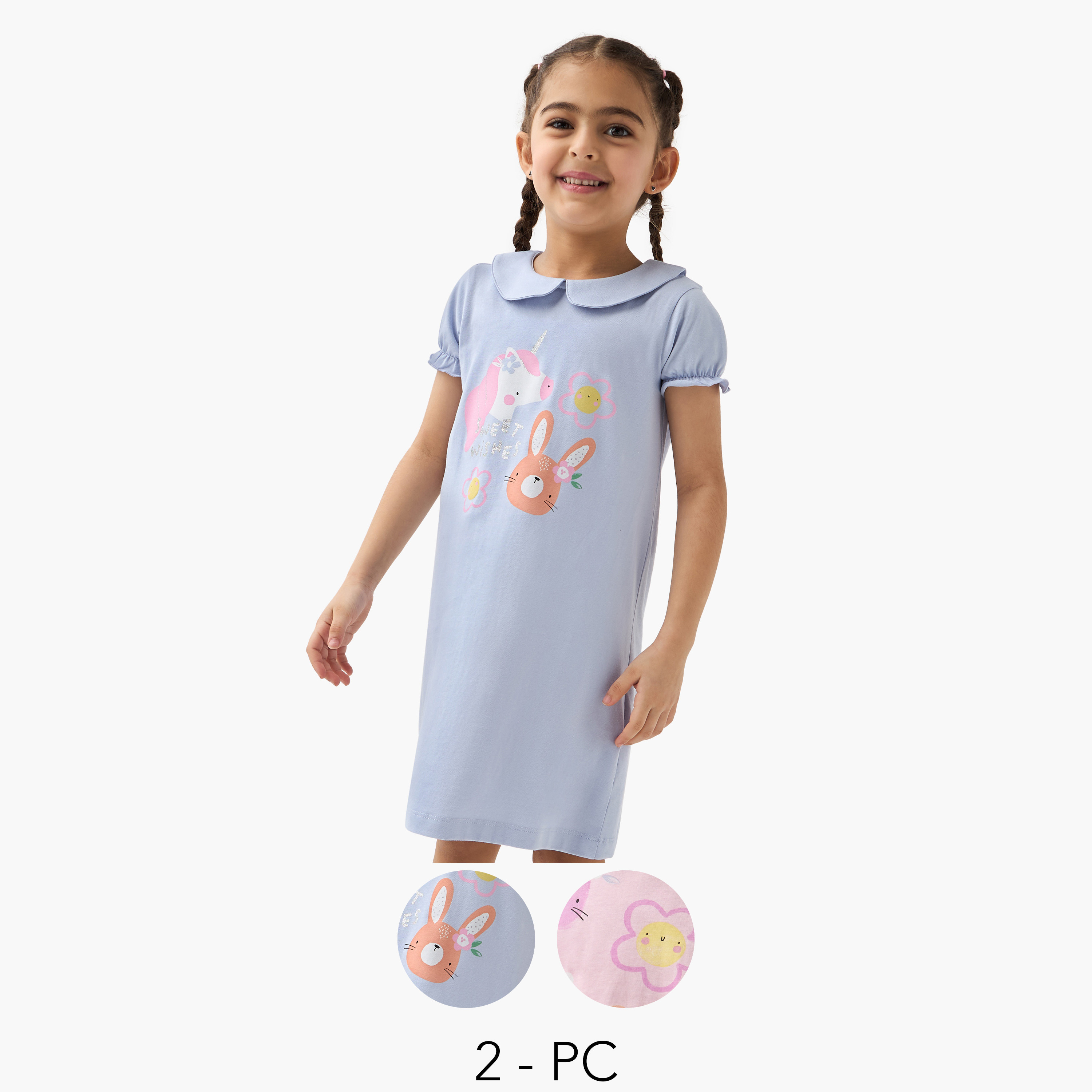 Juniors Printed Night Dress - Set of 2-girls-clothing-nightwear-image-1