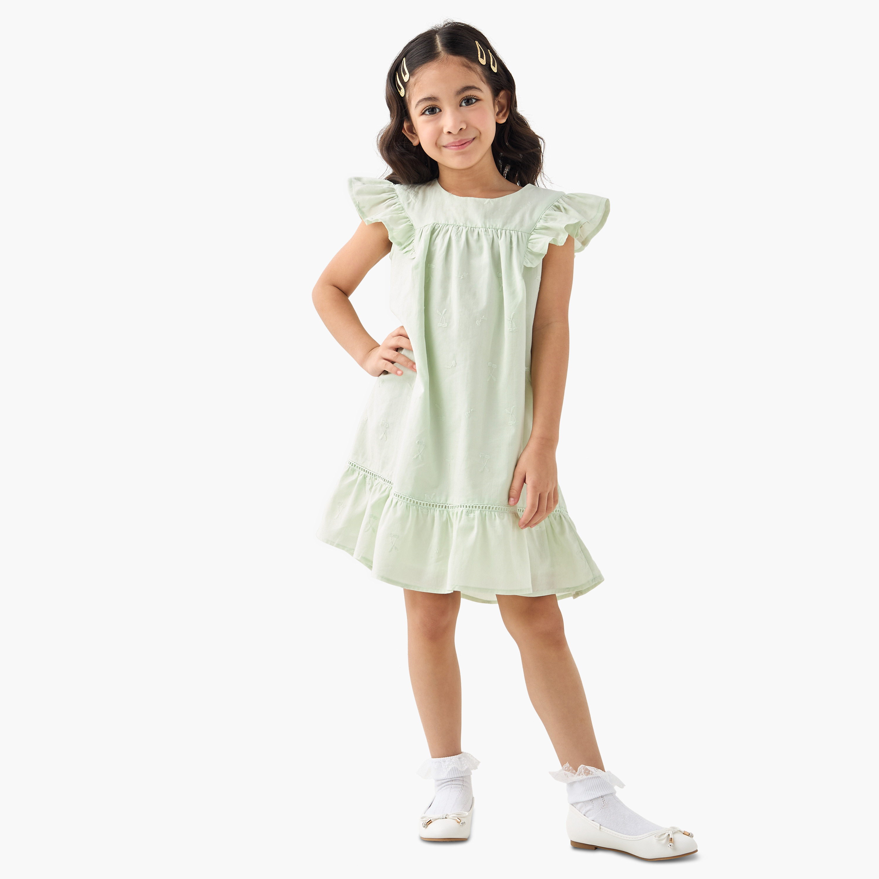 Juniors Solid Night Dress with Ruffles and Round Neck-girls-clothing-nightwear-image-2