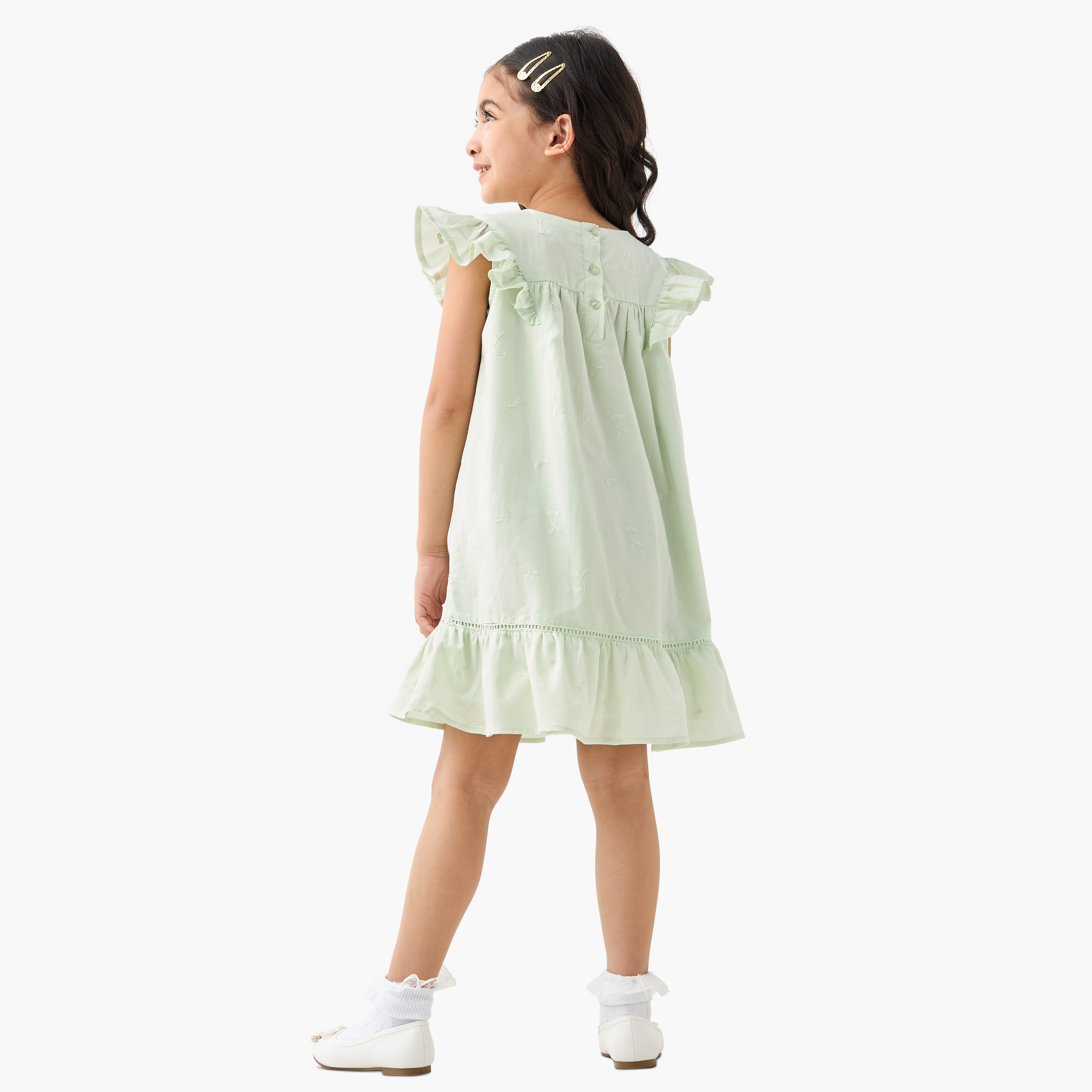 Juniors Solid Night Dress with Ruffles and Round Neck-girls-clothing-nightwear-image-3