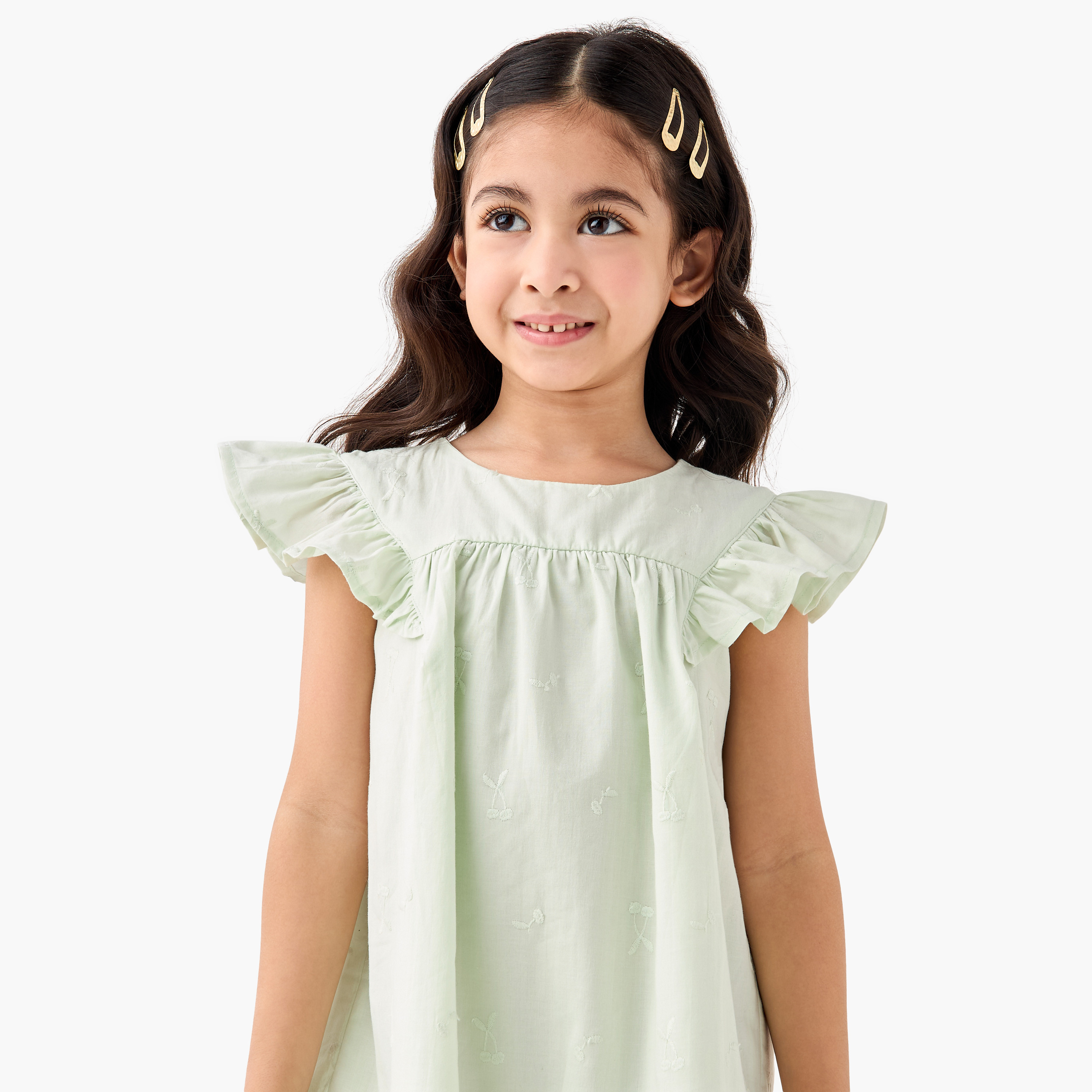 Juniors Solid Night Dress with Ruffles and Round Neck-girls-clothing-nightwear-image-4