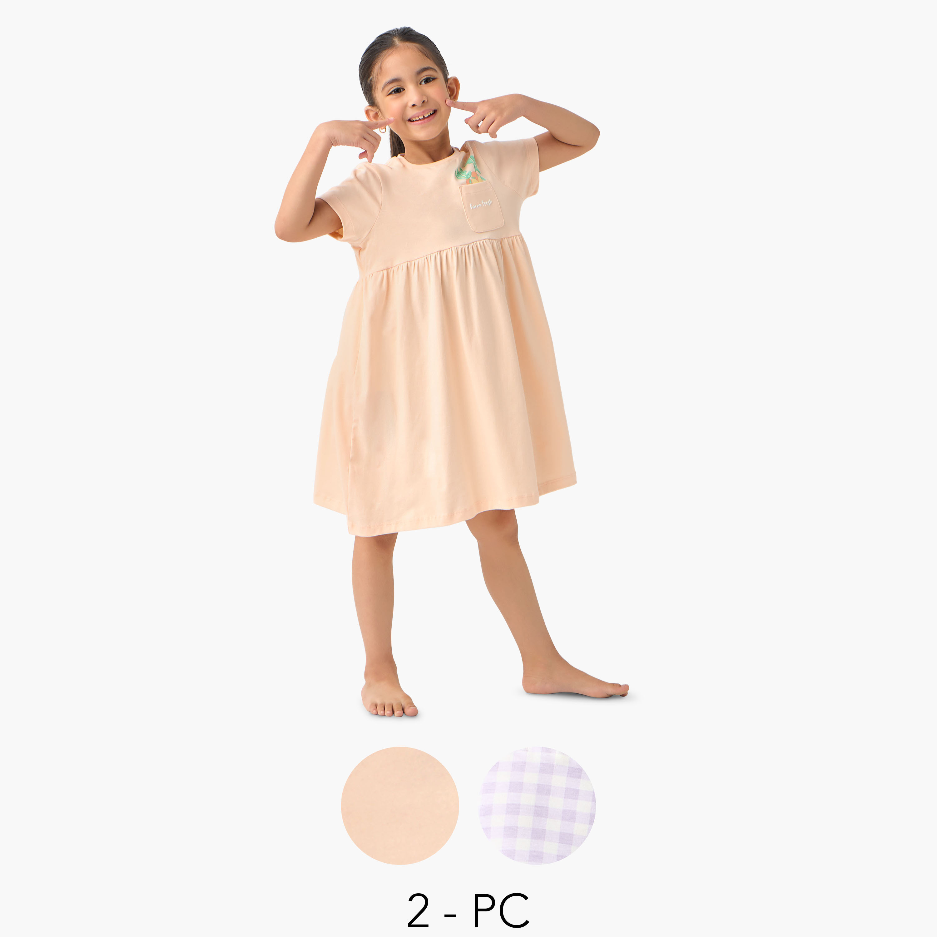 Juniors Printed Night Dress with Short Sleeves- Set of 2-girls-clothing-nightwear-image-1