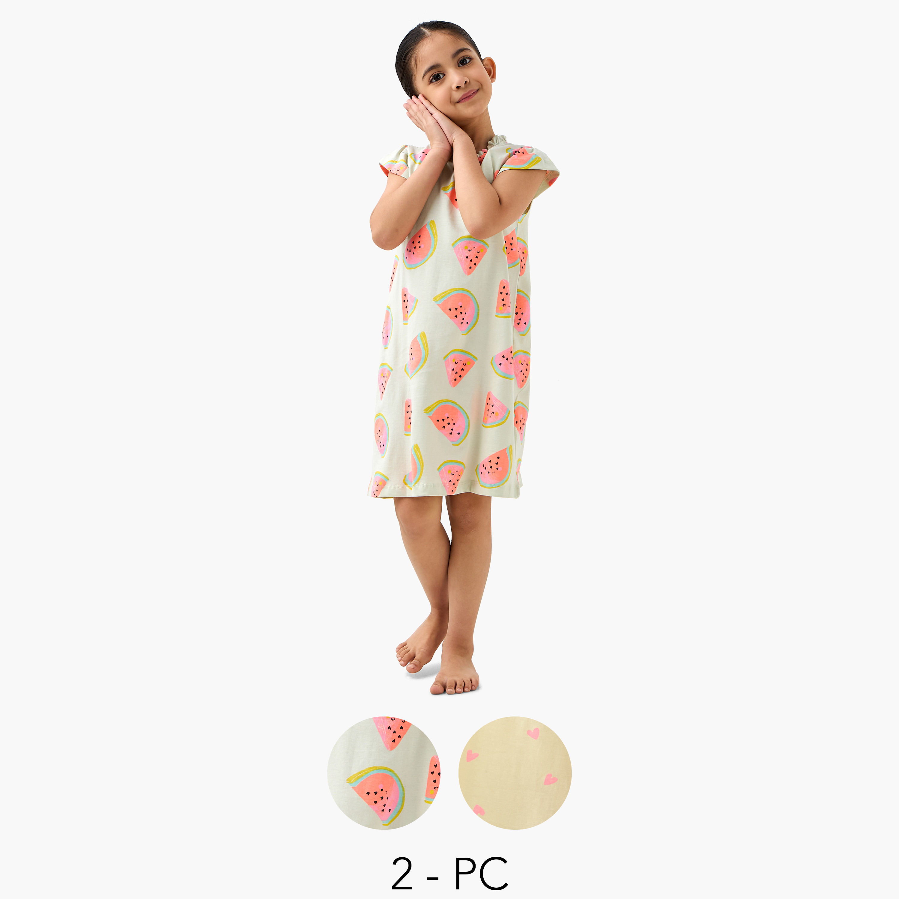 Juniors Printed Night Dress with Pie Crust Neck and Cap Sleeves - Set of 2-girls-clothing-nightwear-image-1