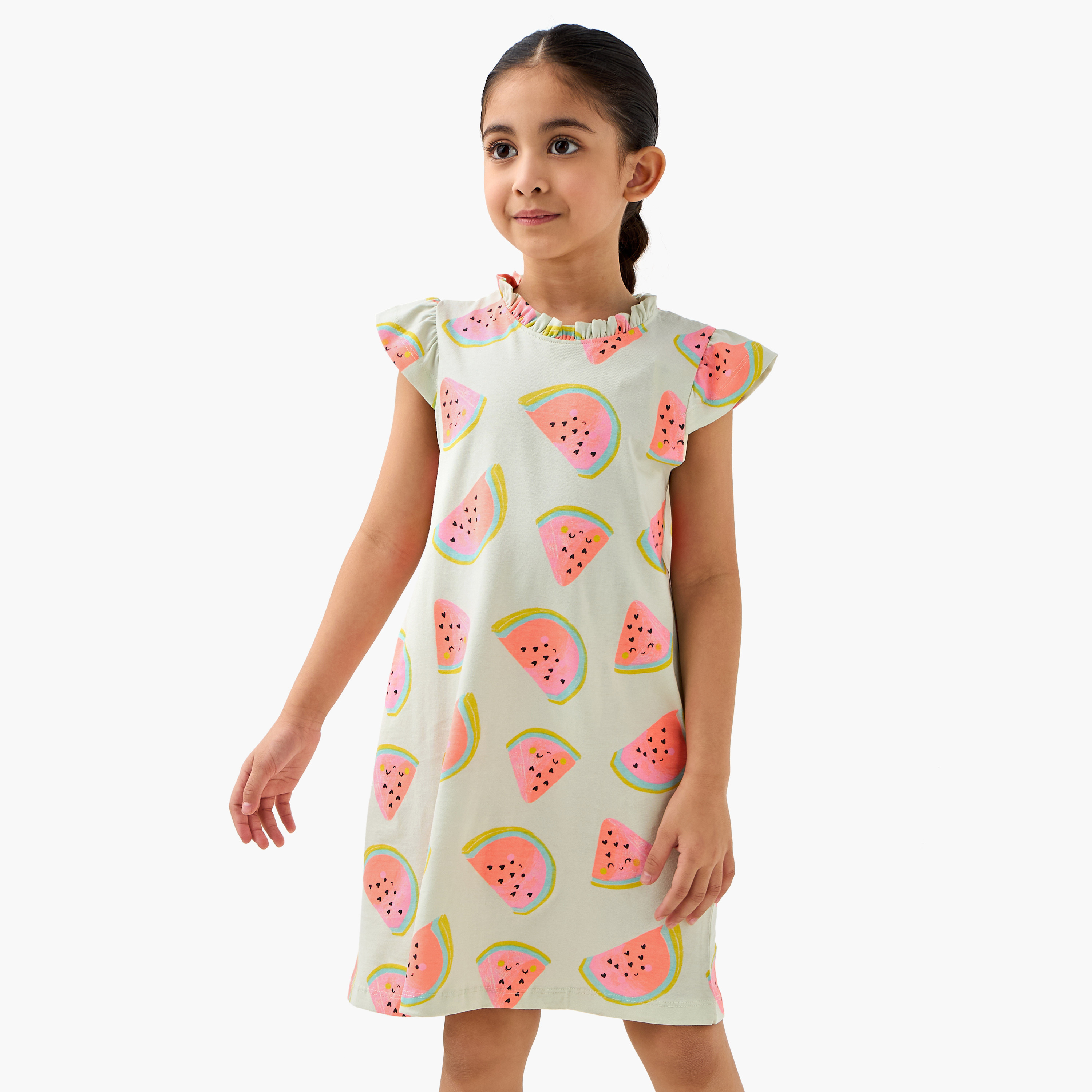 Juniors Printed Night Dress with Pie Crust Neck and Cap Sleeves - Set of 2-girls-clothing-nightwear-image-2