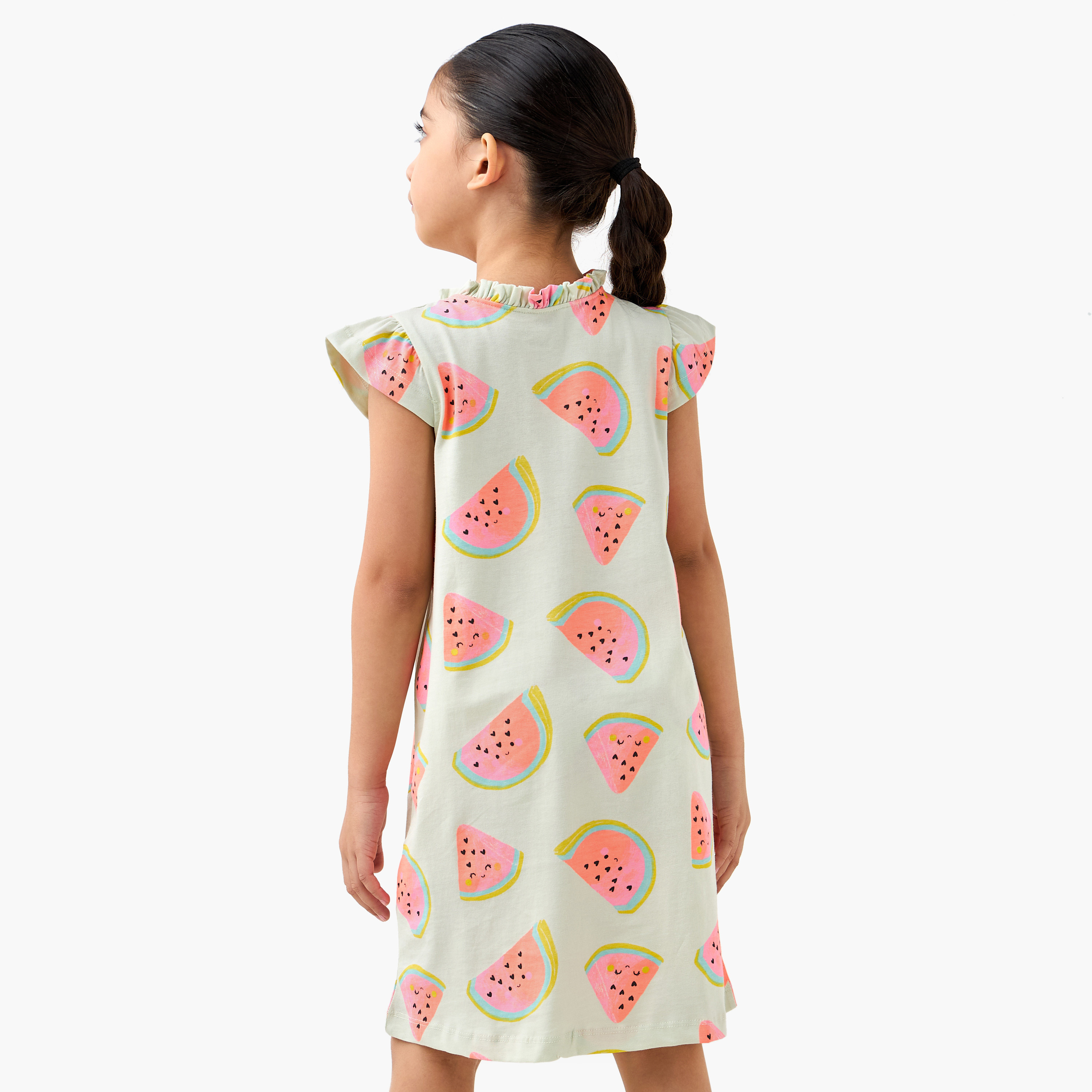 Juniors Printed Night Dress with Pie Crust Neck and Cap Sleeves - Set of 2-girls-clothing-nightwear-image-3