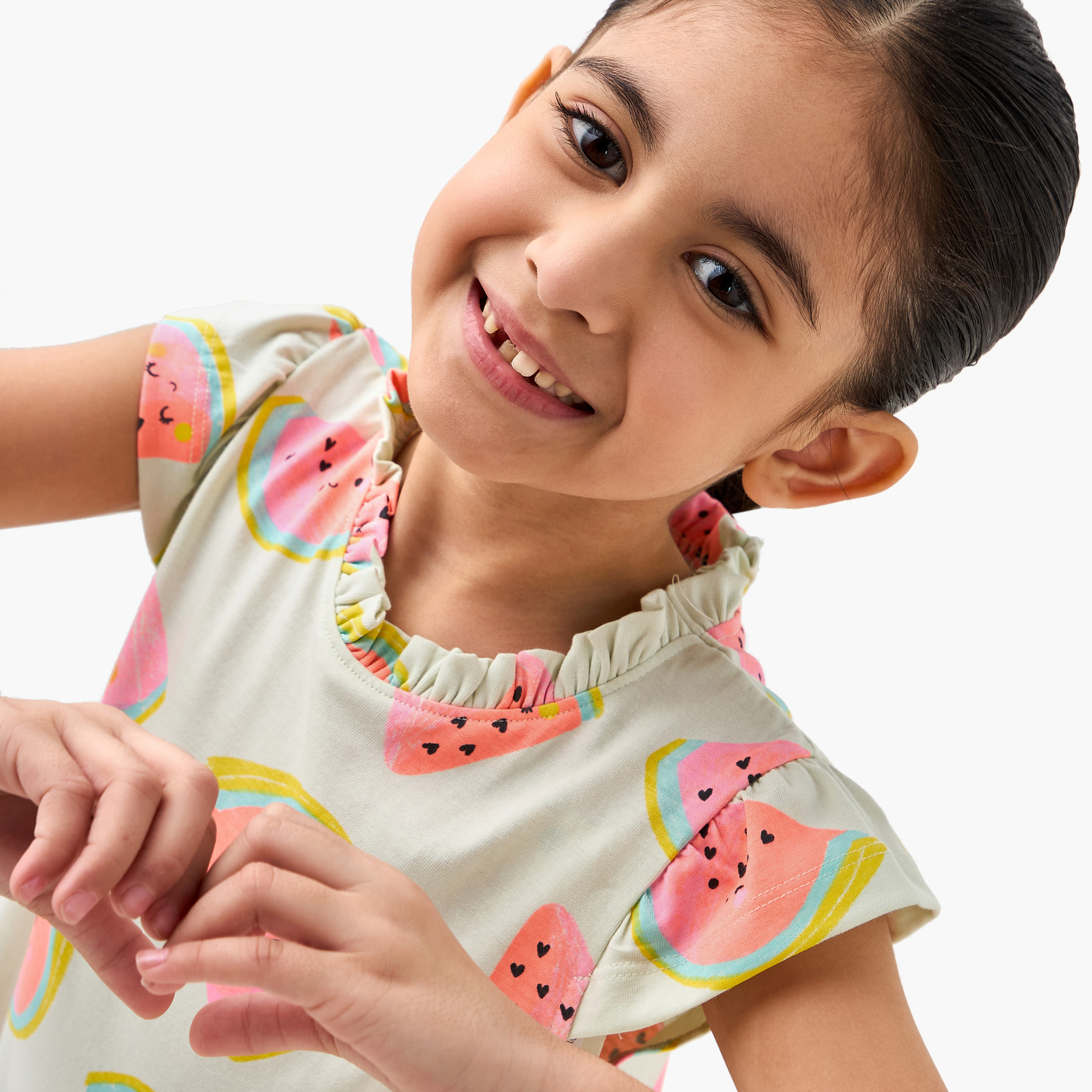 Juniors Printed Night Dress with Pie Crust Neck and Cap Sleeves - Set of 2-girls-clothing-nightwear-image-4