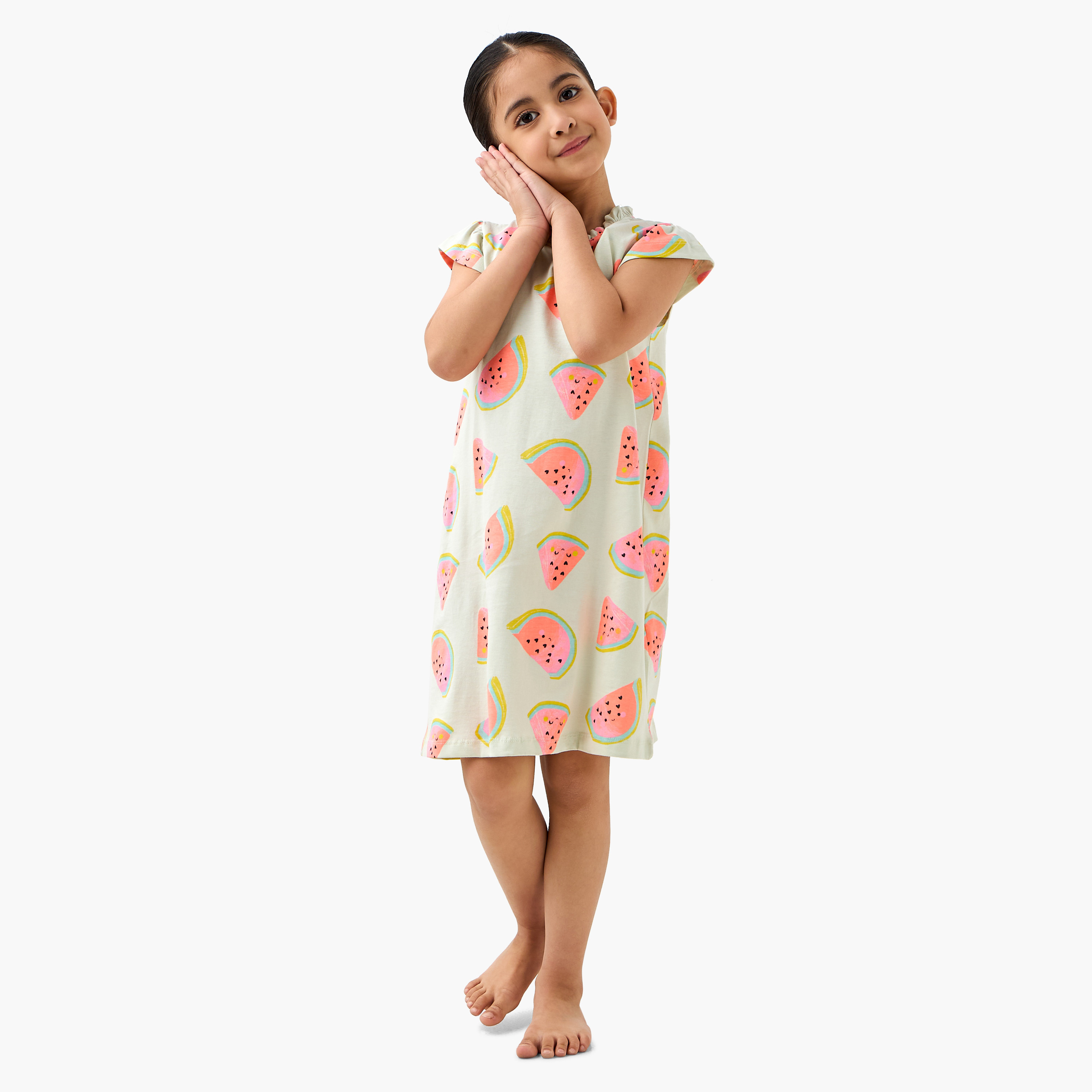 Juniors Printed Night Dress with Pie Crust Neck and Cap Sleeves - Set of 2-girls-clothing-nightwear-image-7
