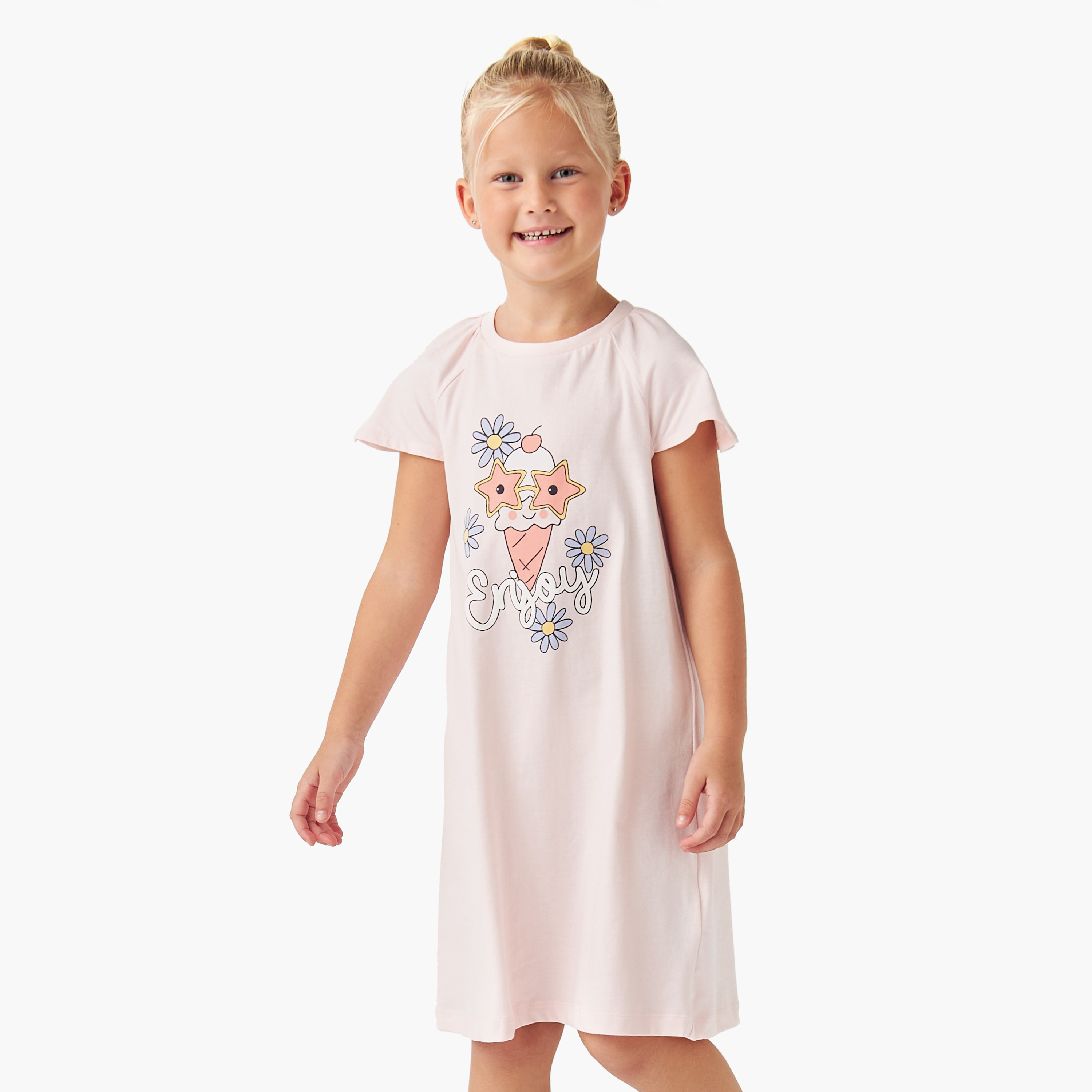 Juniors Printed Night Dress with Short Sleeves - Set of 2-girls-clothing-nightwear-image-3