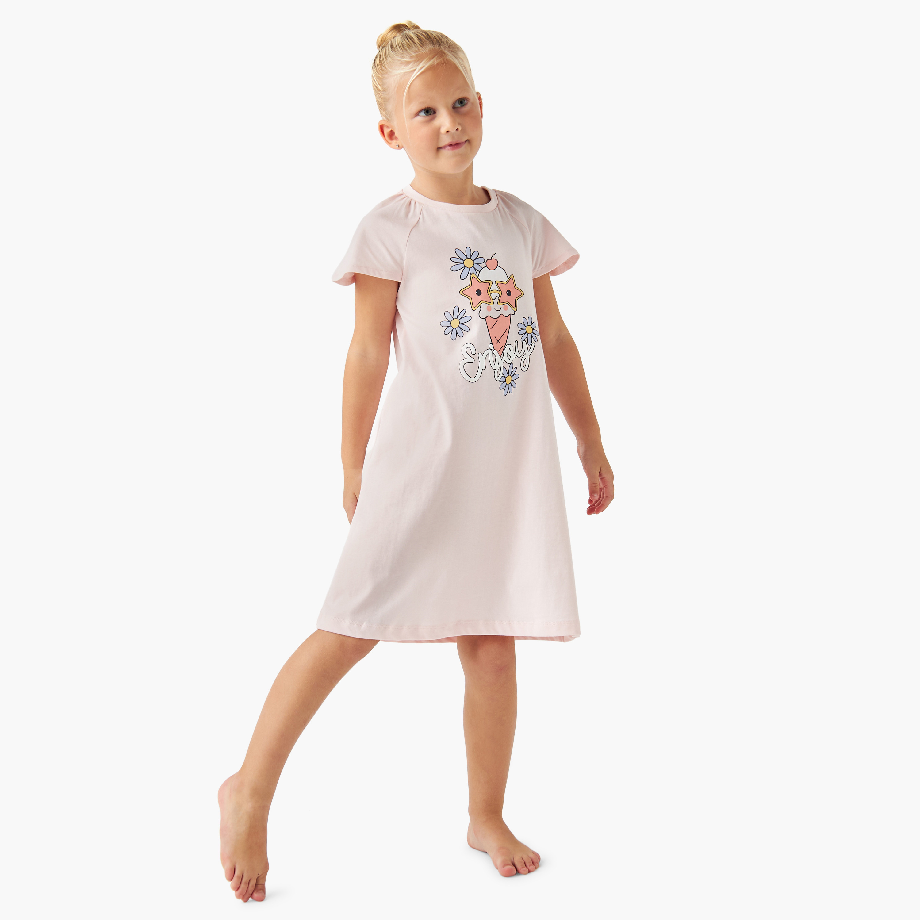 Juniors Printed Night Dress with Short Sleeves - Set of 2-girls-clothing-nightwear-image-7