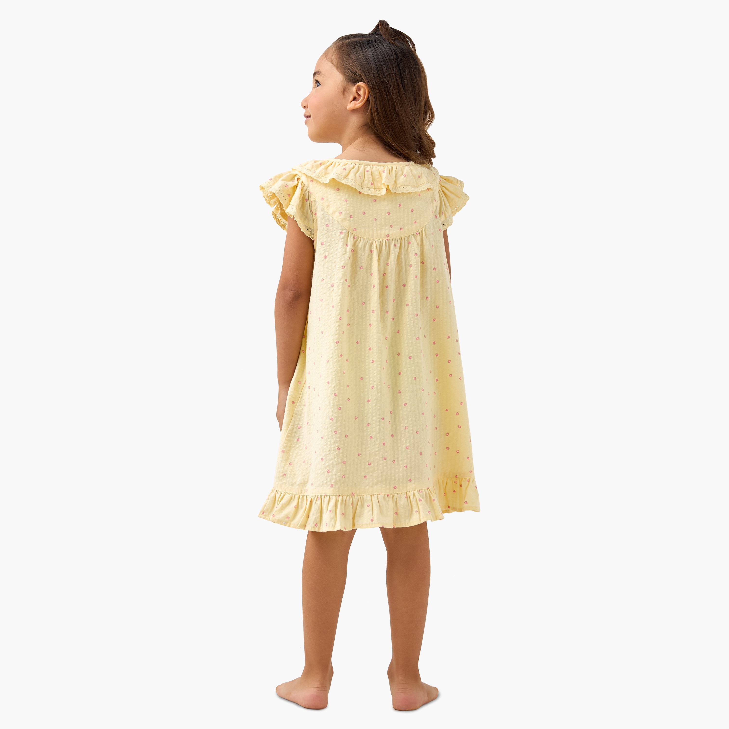 Juniors Floral Print Night Dress with Ruffle Sleeves-girls-clothing-nightwear-image-3