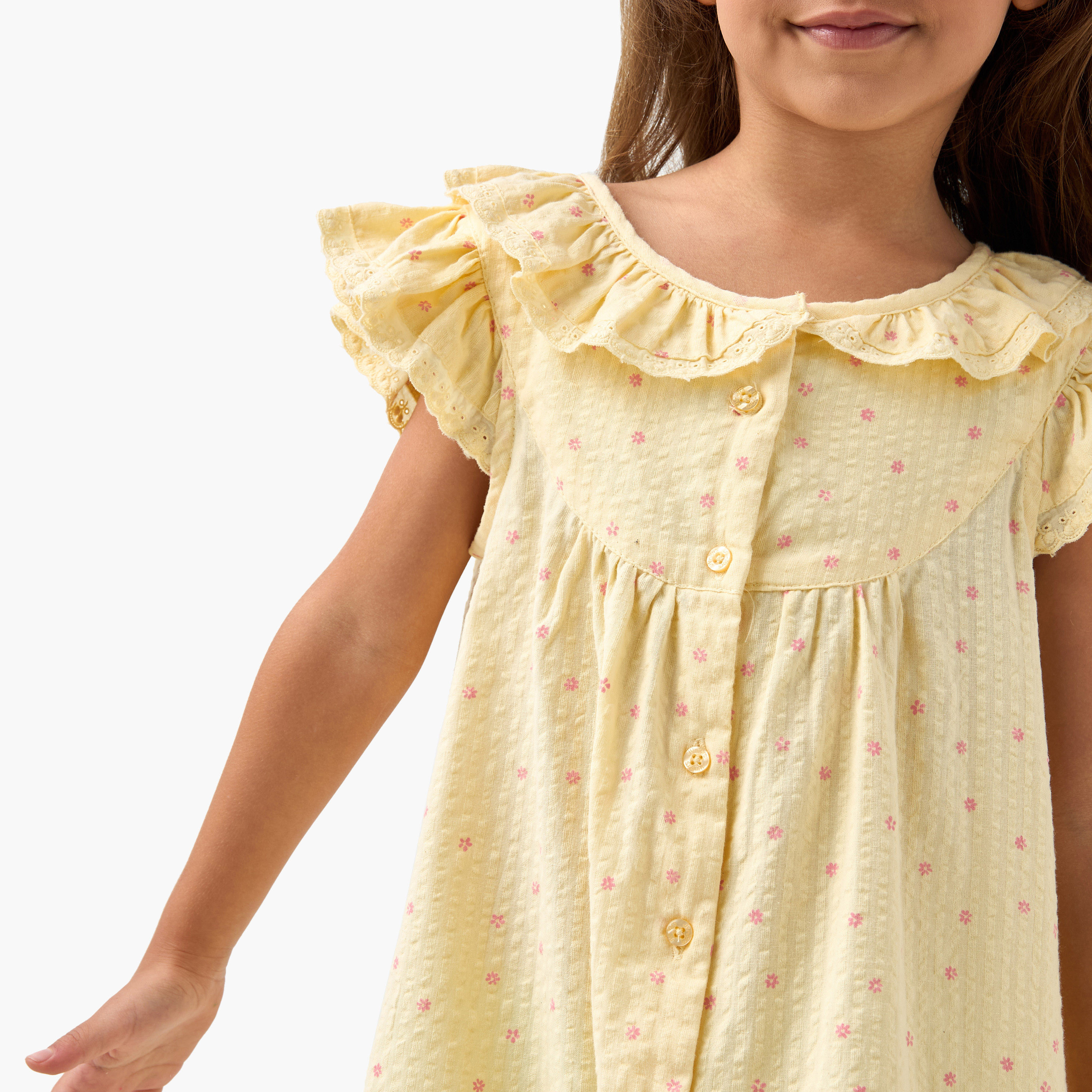 Juniors Floral Print Night Dress with Ruffle Sleeves-girls-clothing-nightwear-image-4