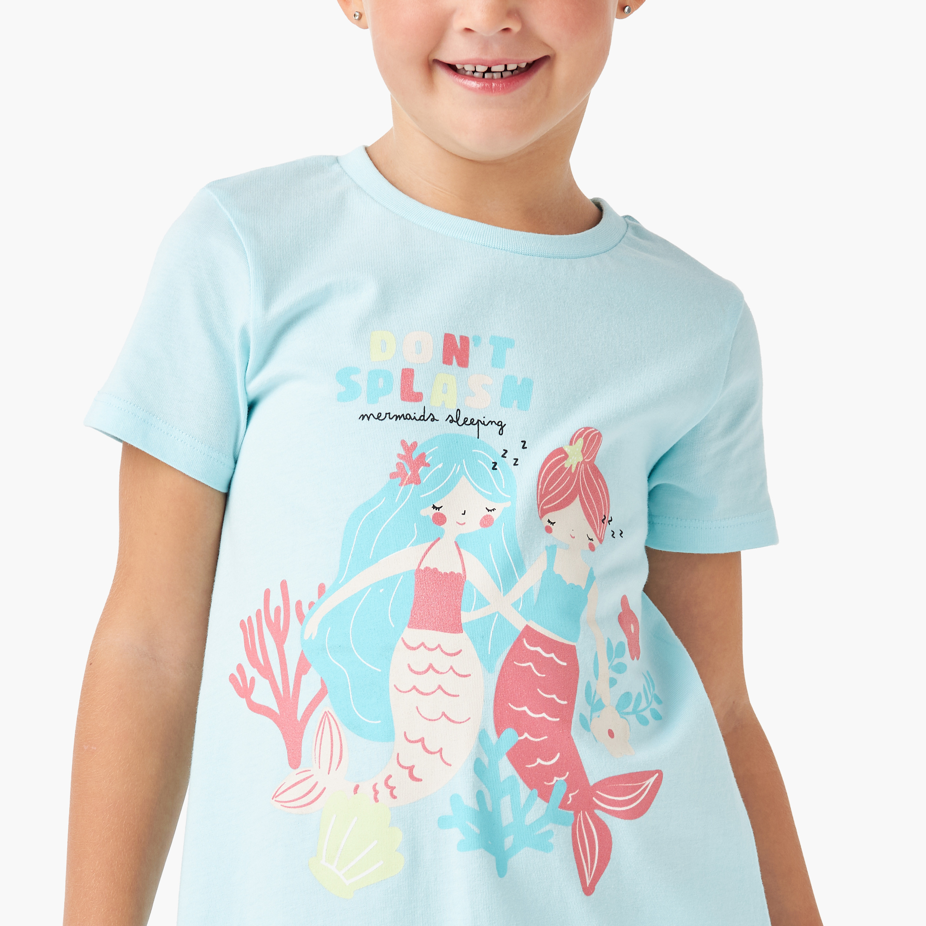 Juniors Mermaid Print Night Dress with Short Sleeves - Set of 2-girls-clothing-nightwear-image-5