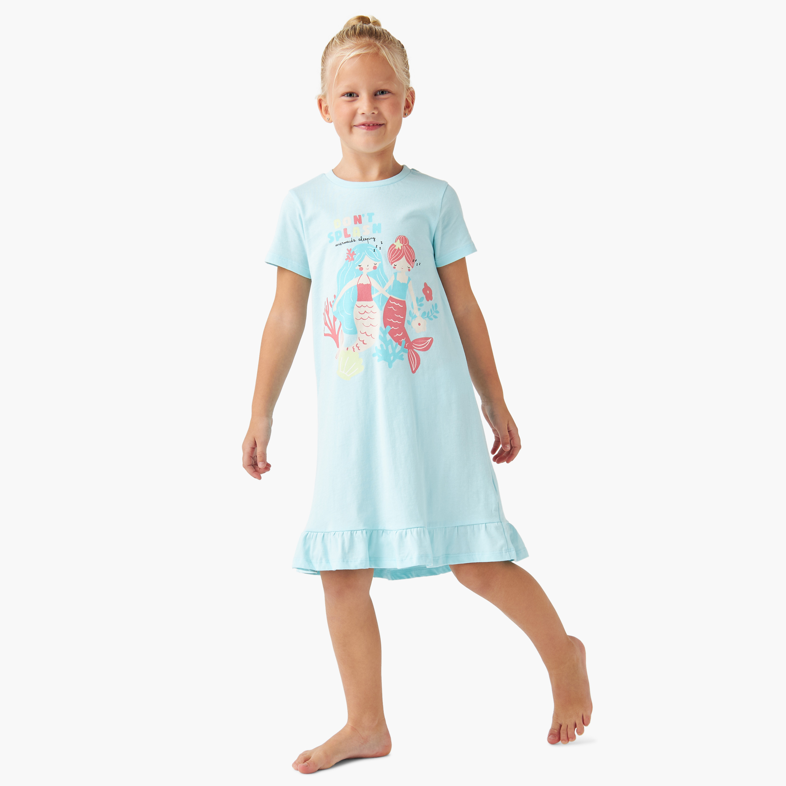 Juniors Mermaid Print Night Dress with Short Sleeves - Set of 2-girls-clothing-nightwear-image-7