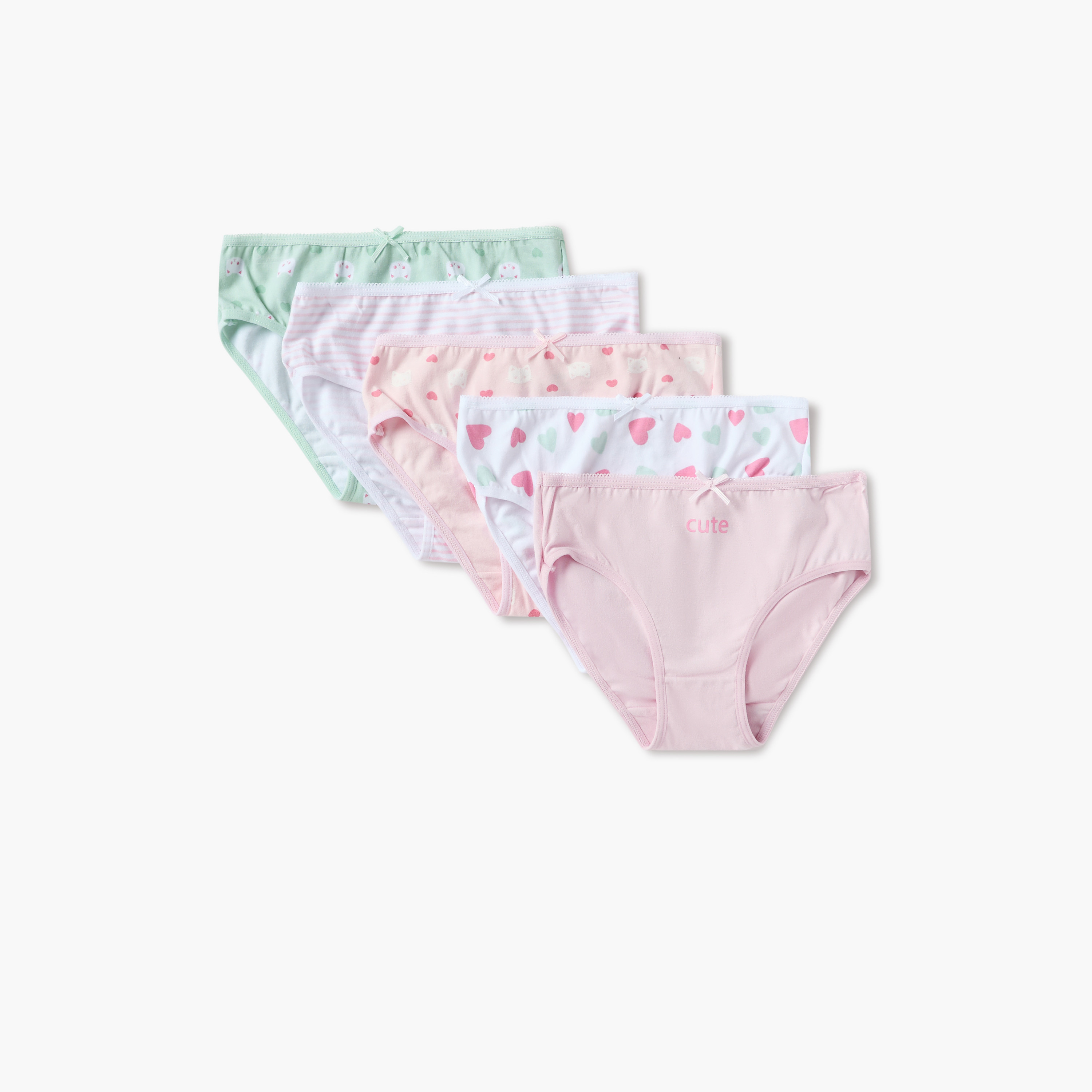 سراويل داخليّة بخصر مطّاطي وفيونكة وطبعات من جونيورز - طقم من 5 قطع-girls-clothing-innerwear-panties-image-1