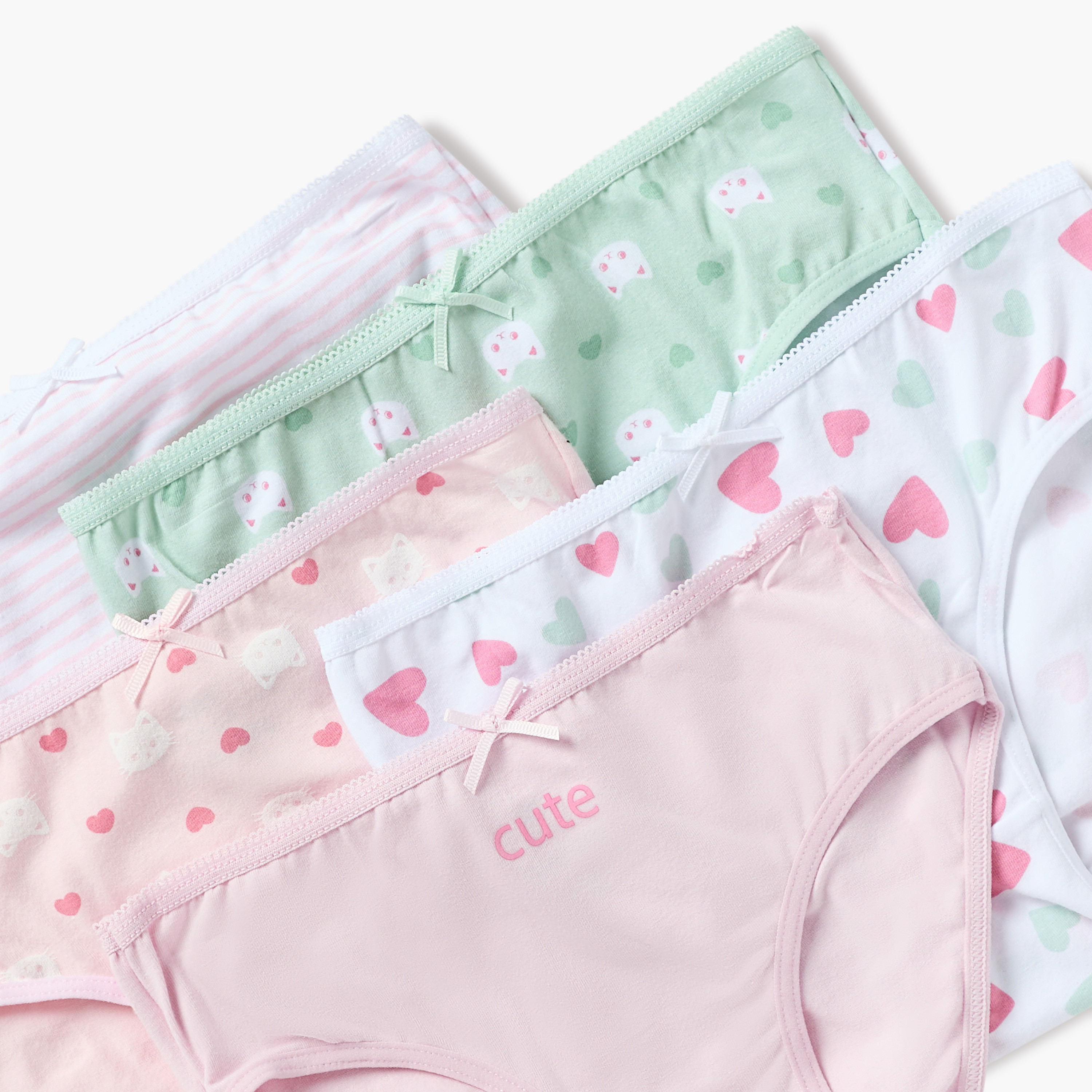 سراويل داخليّة بخصر مطّاطي وفيونكة وطبعات من جونيورز - طقم من 5 قطع-girls-clothing-innerwear-panties-image-3