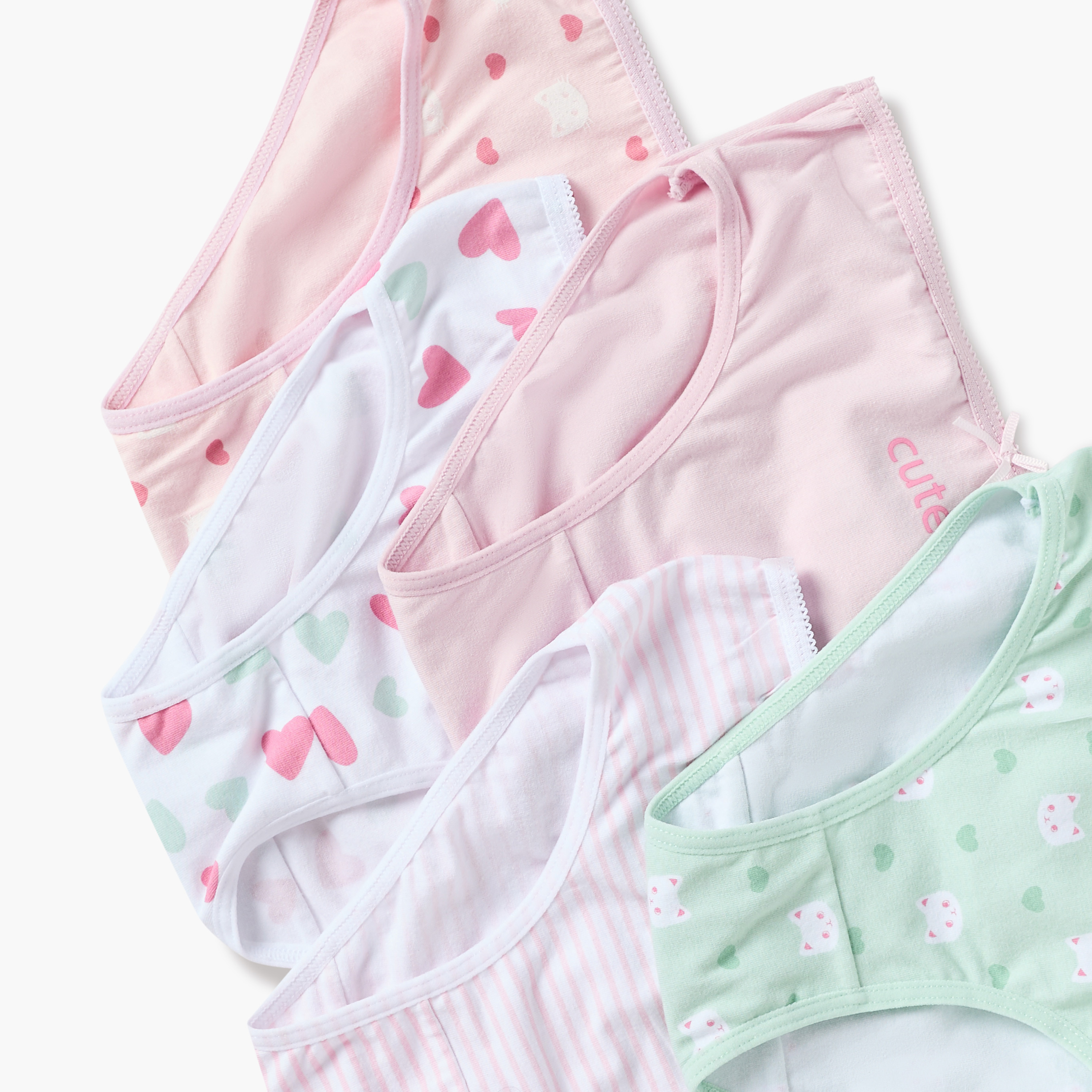 سراويل داخليّة بخصر مطّاطي وفيونكة وطبعات من جونيورز - طقم من 5 قطع-girls-clothing-innerwear-panties-image-4