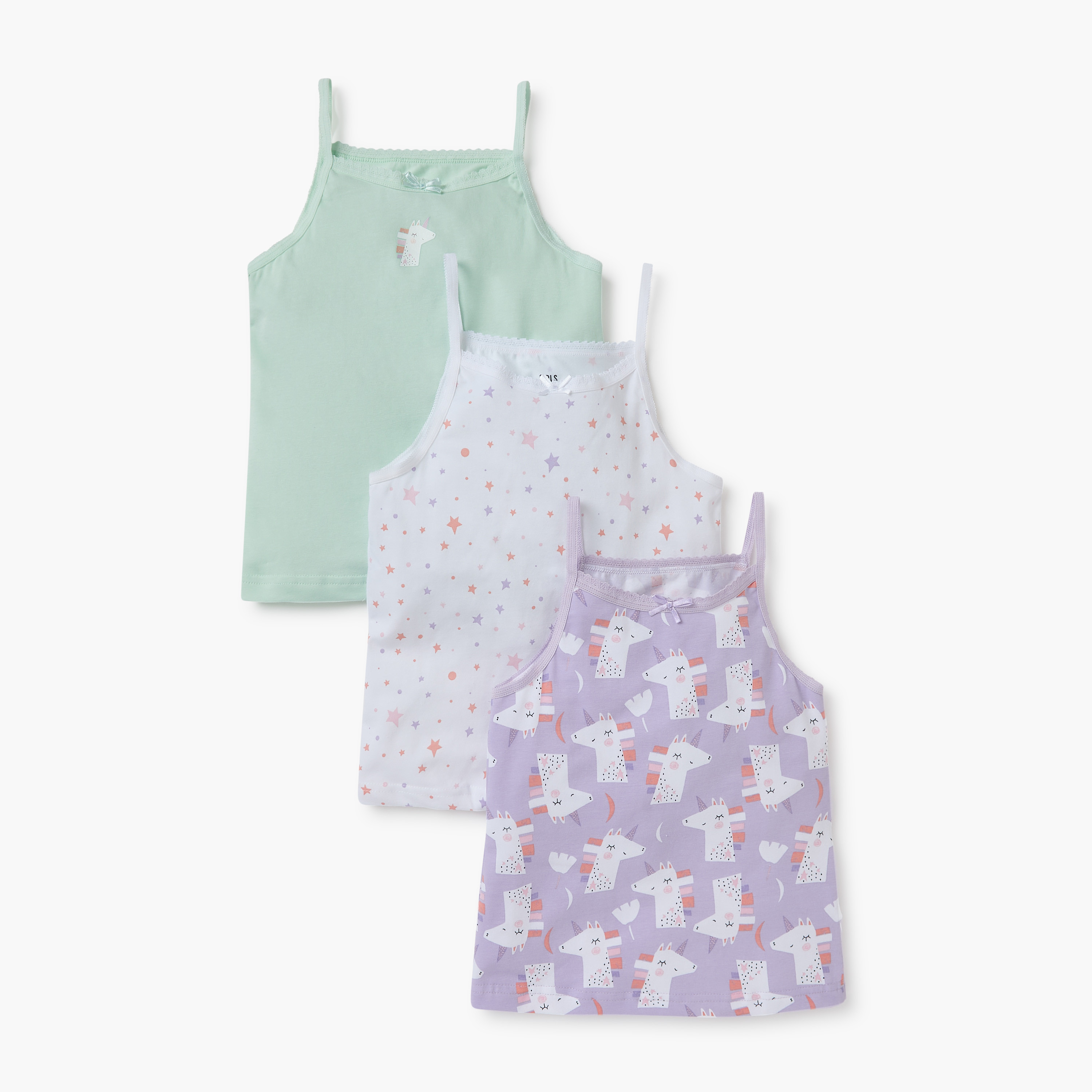 Juniors Printed Camisole with Bow Detail - Set of 3-girls-clothing-innerwear-vests-image-1
