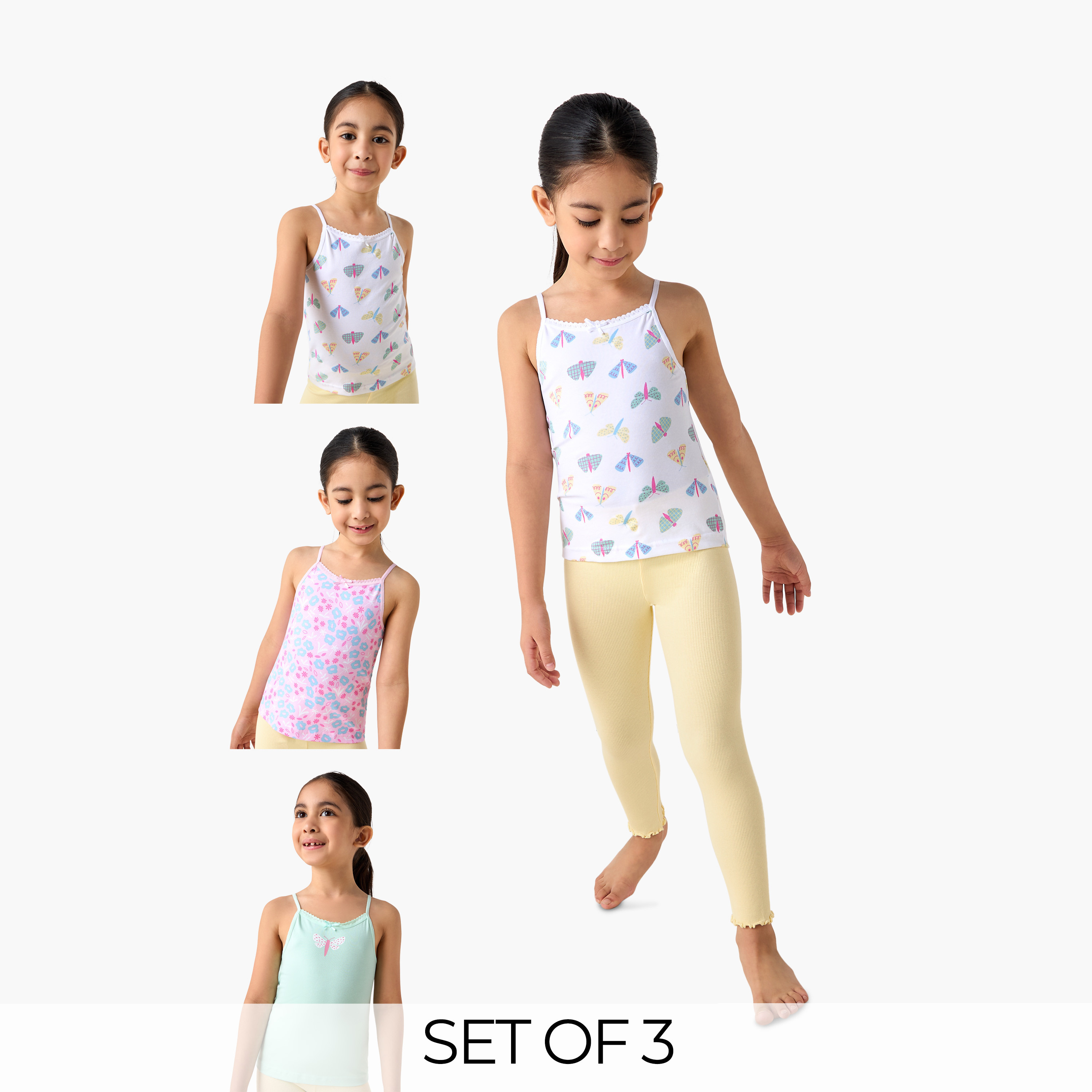 Juniors Printed Camisole with Bow Detail - Set of 3-girls-clothing-innerwear-vests-image-1