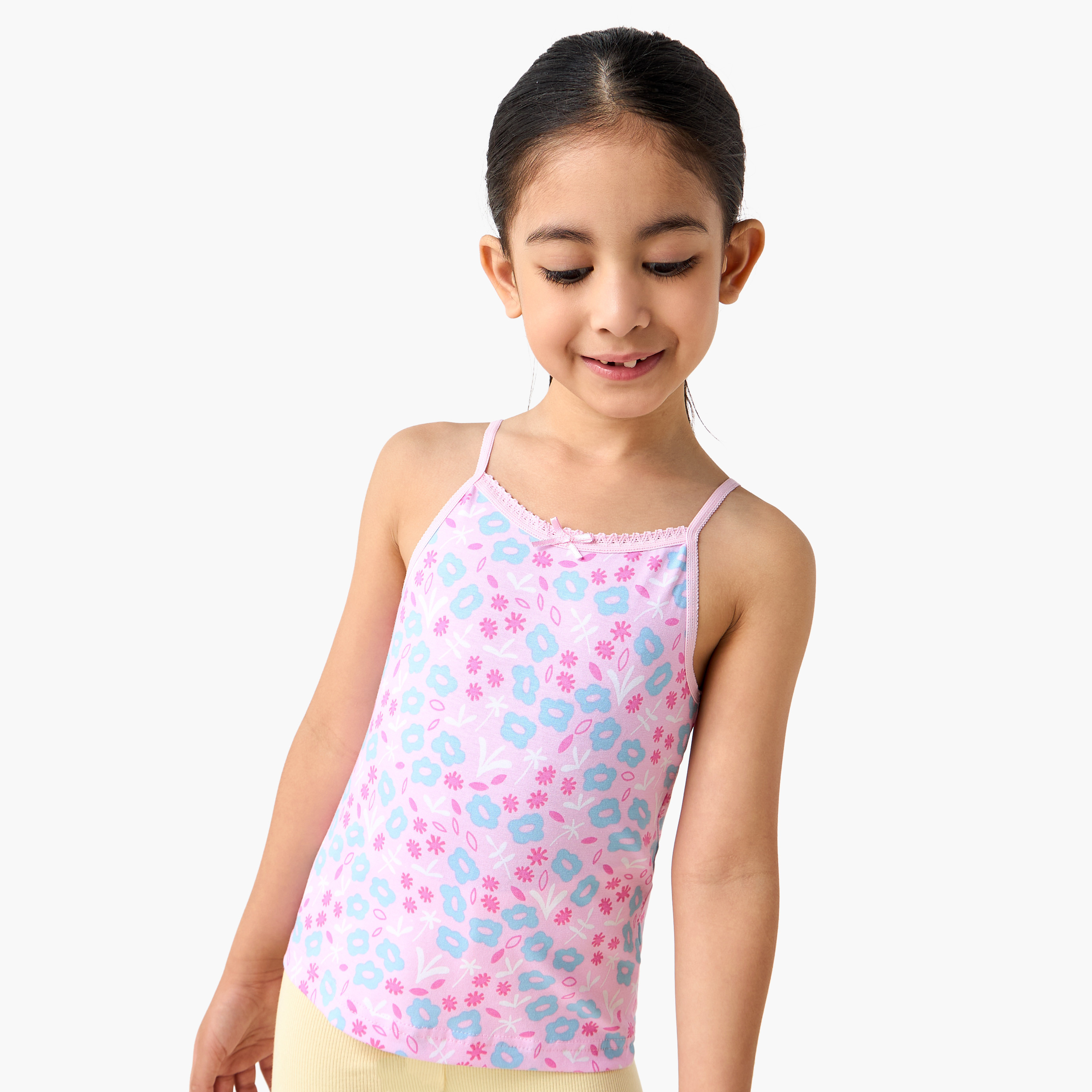 Juniors Printed Camisole with Bow Detail - Set of 3-girls-clothing-innerwear-vests-image-4