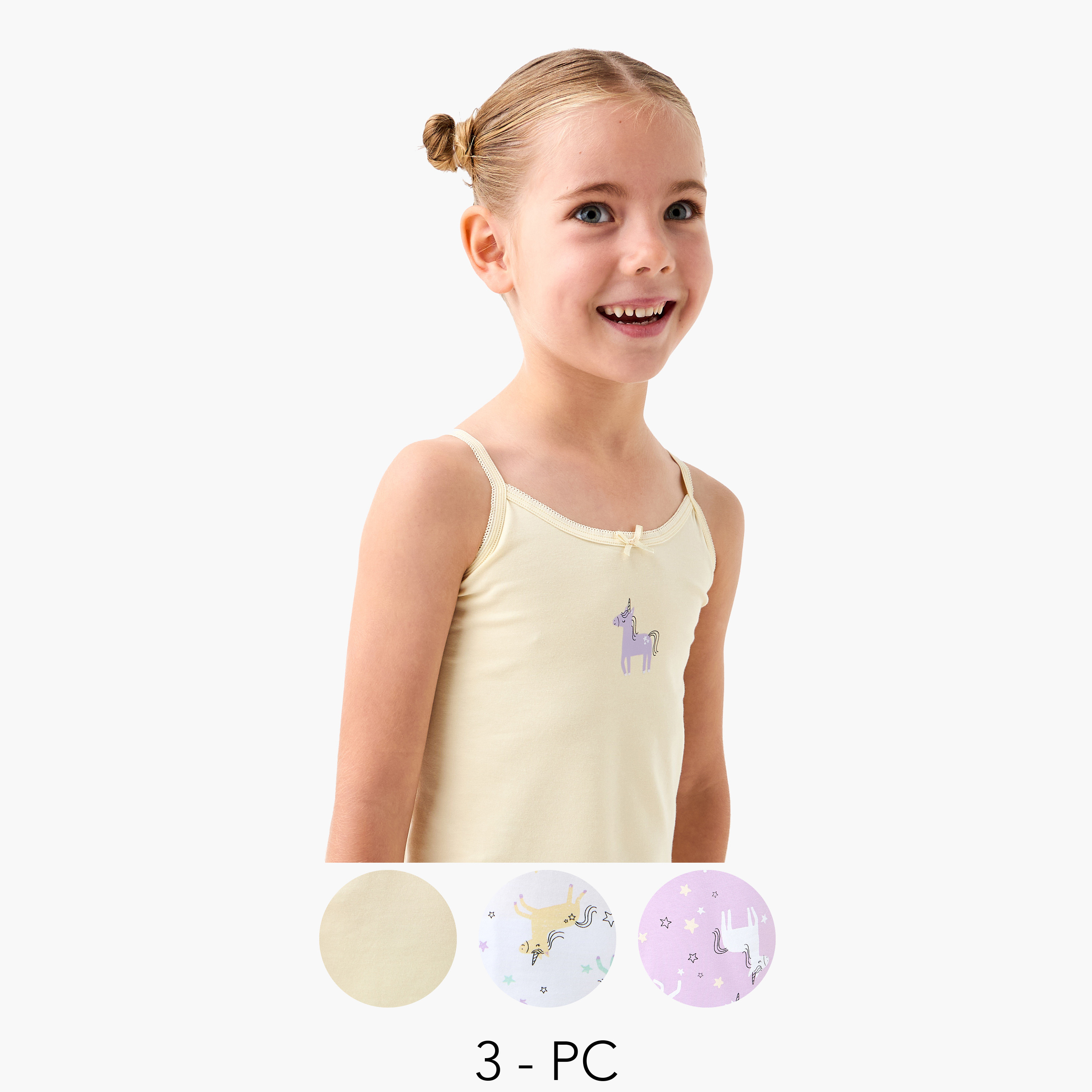 Juniors Unicorn Print Camisole with Bow Detail - Set of 3-girls-clothing-innerwear-vests-image-1