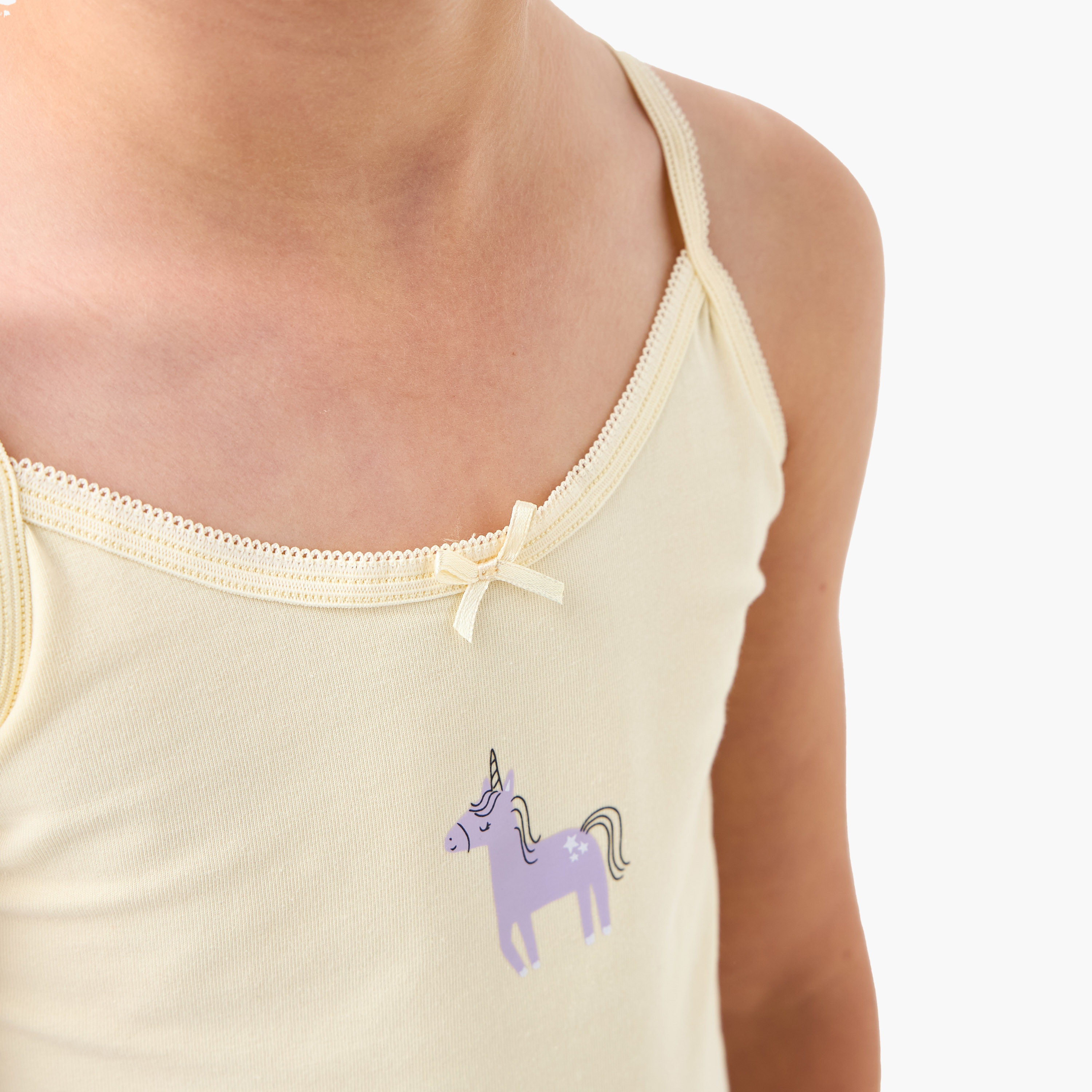 Juniors Unicorn Print Camisole with Bow Detail - Set of 3-girls-clothing-innerwear-vests-image-4