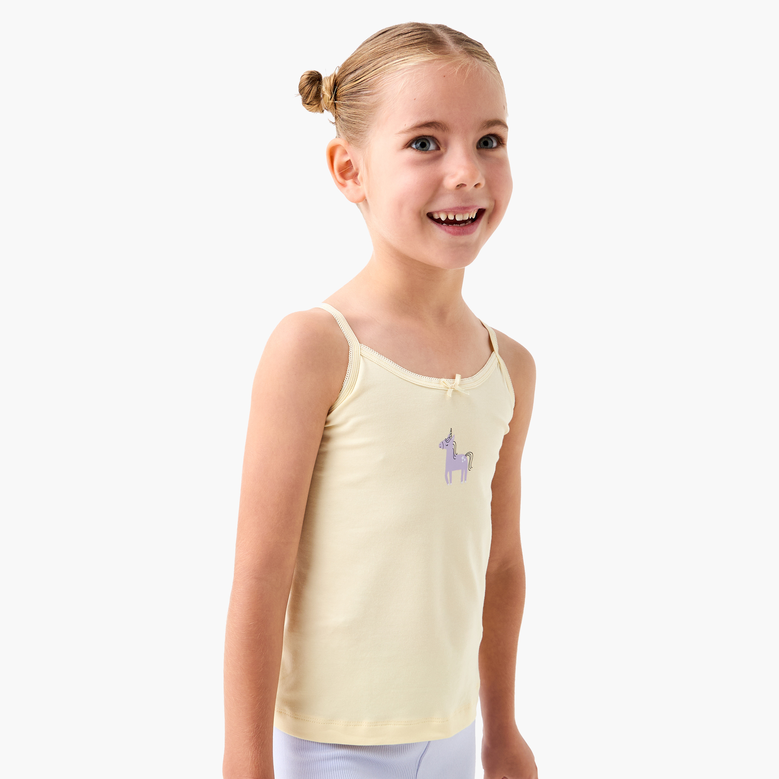 Juniors Unicorn Print Camisole with Bow Detail - Set of 3-girls-clothing-innerwear-vests-image-8