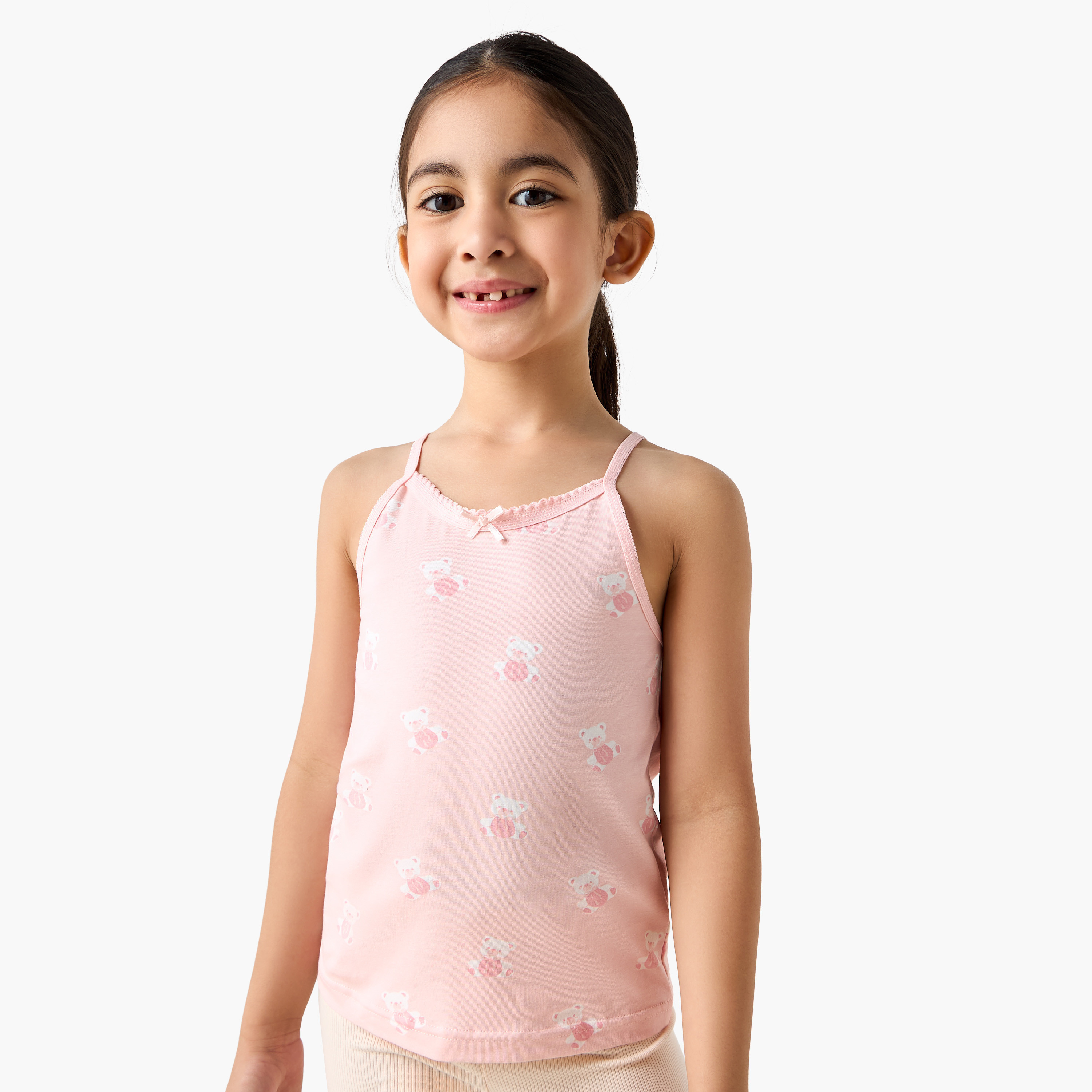 Juniors Printed Camisole with Bow Detail - Set of 7-girls-clothing-innerwear-vests-image-5