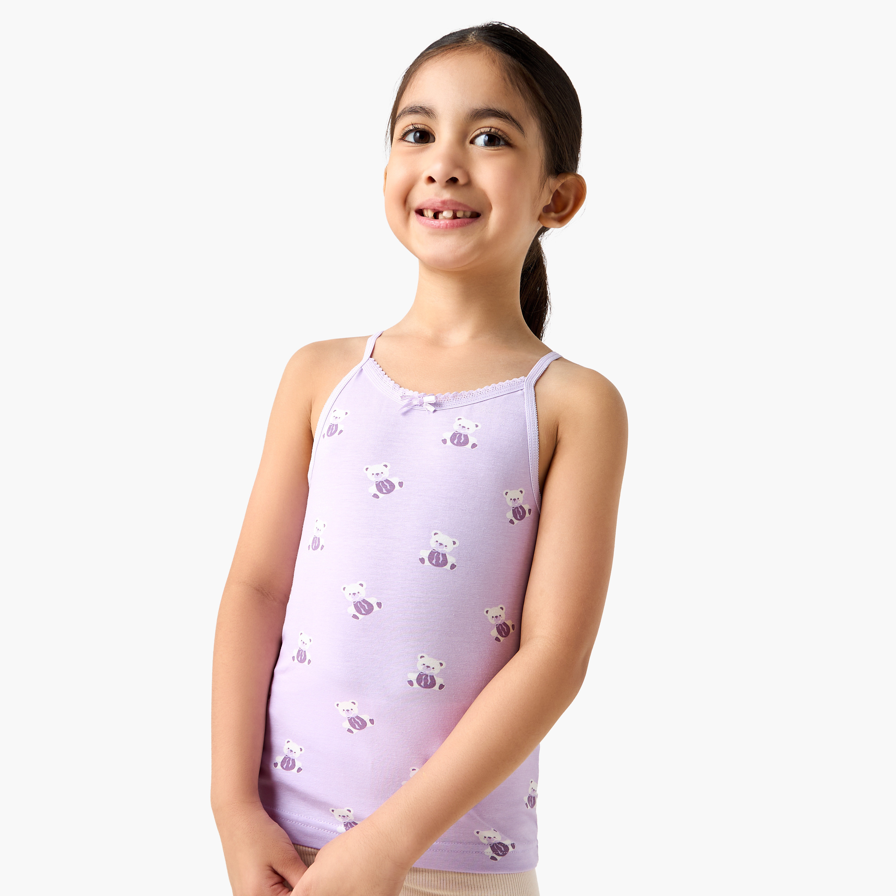 Juniors Printed Camisole with Bow Detail - Set of 7-girls-clothing-innerwear-vests-image-6
