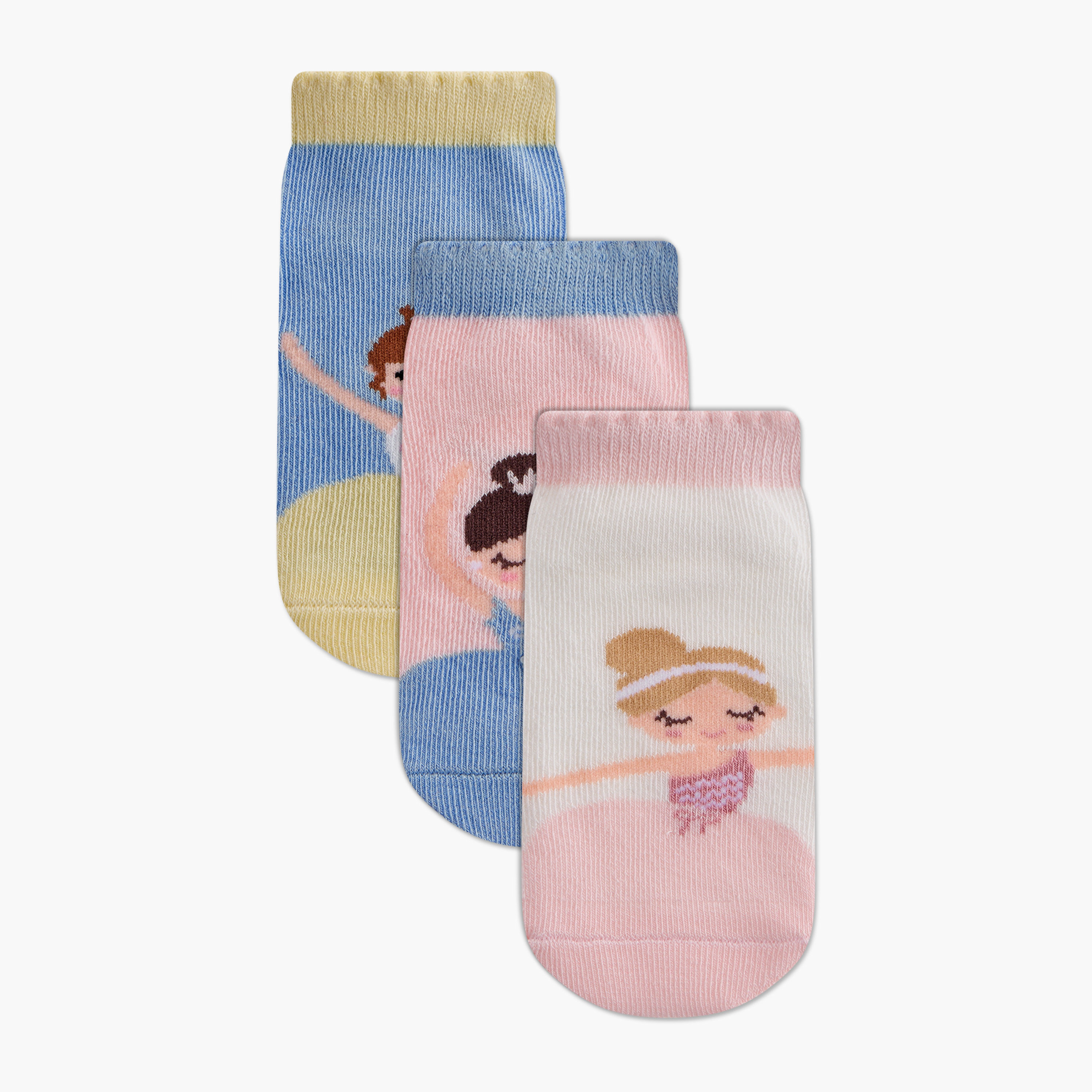Juniors Ballerina Print Ankle Length Socks - Set of 3-girls-accessories-socks-image-1