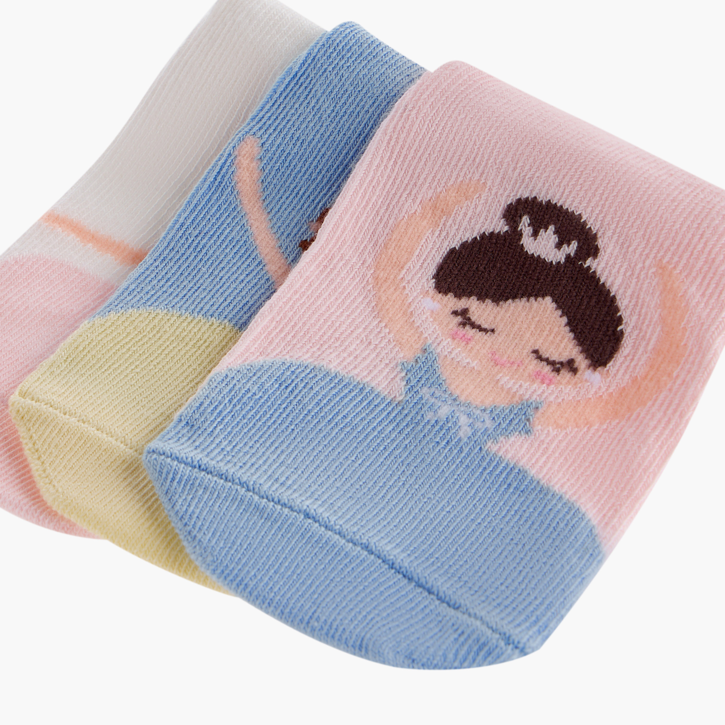 Juniors Ballerina Print Ankle Length Socks - Set of 3-girls-accessories-socks-image-4
