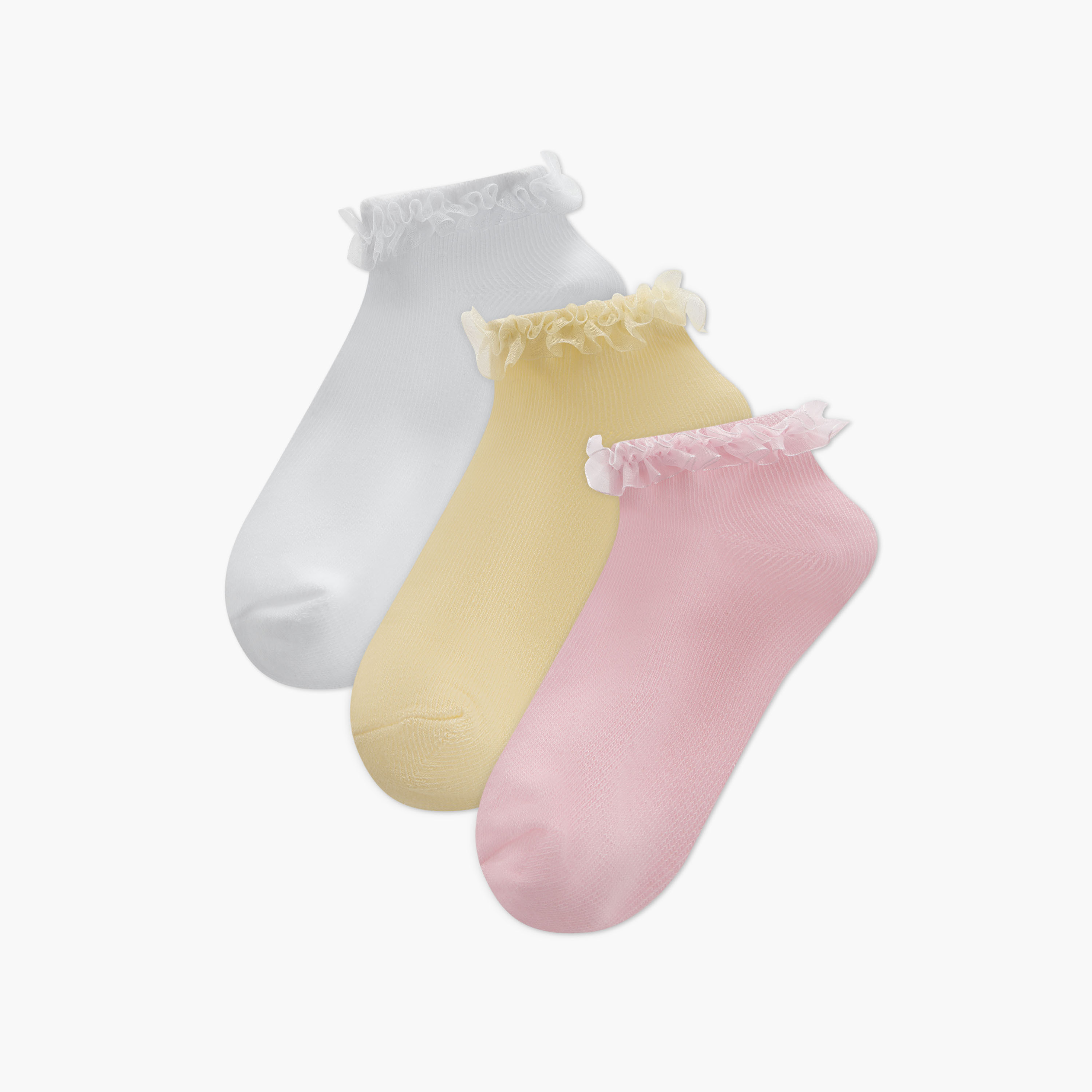 Juniors Frill Detail Ankle Length Socks - Set of 3-girls-accessories-socks-image-1