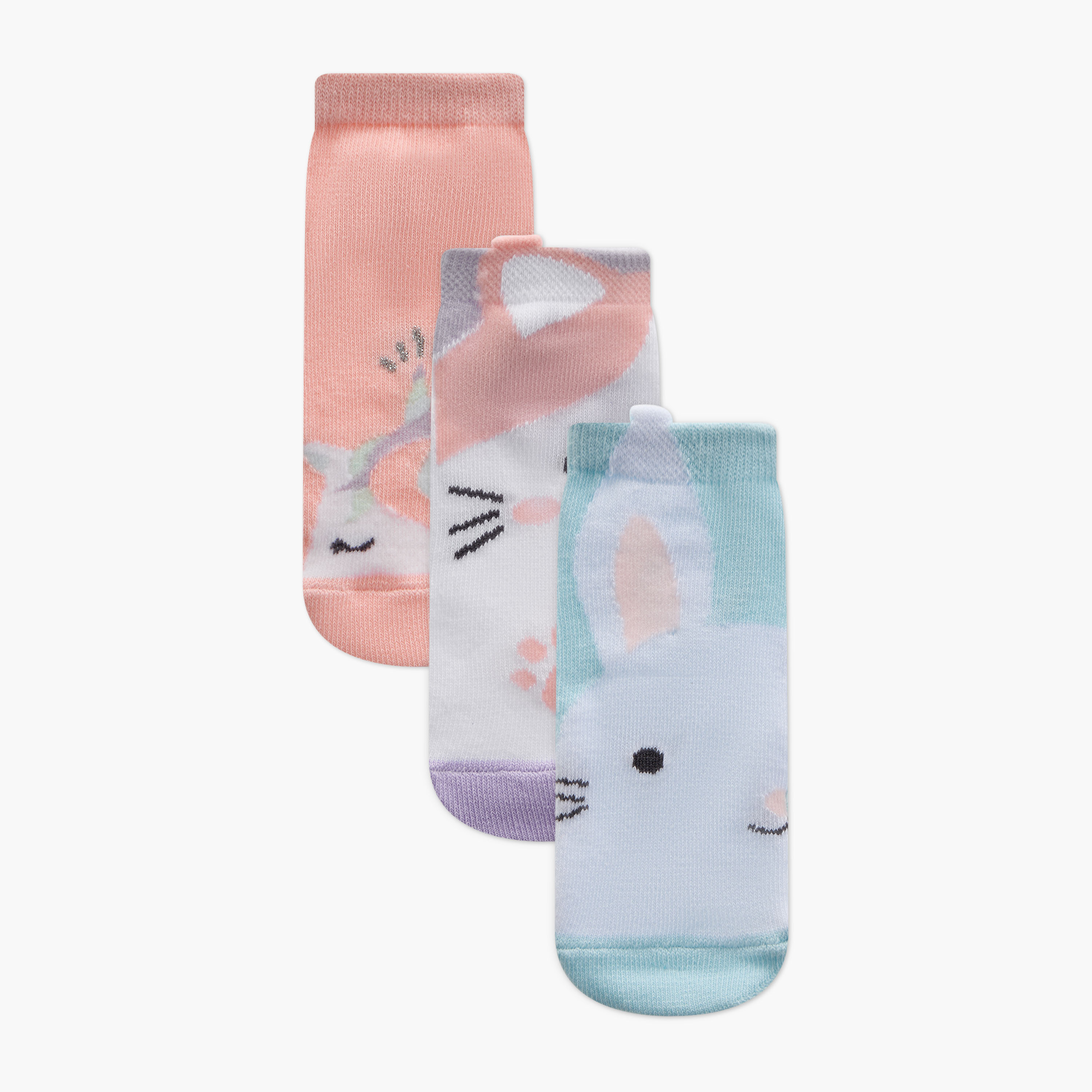 Juniors Printed Ankle Length Socks - Set of 3-baby-girls-accessories-socks-image-1