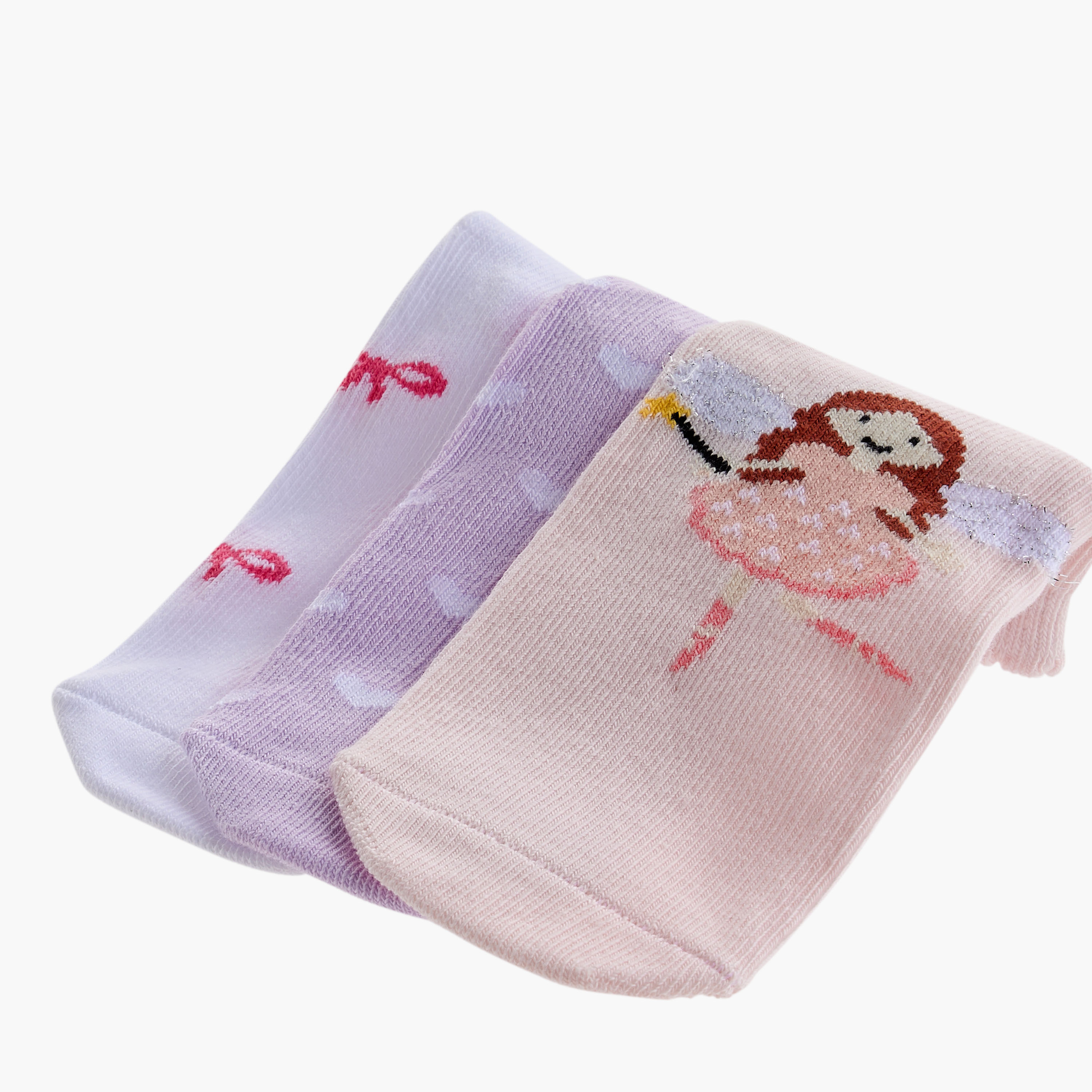 Juniors Printed Ankle Length Socks - Set of 3-baby-girls-accessories-socks-image-3