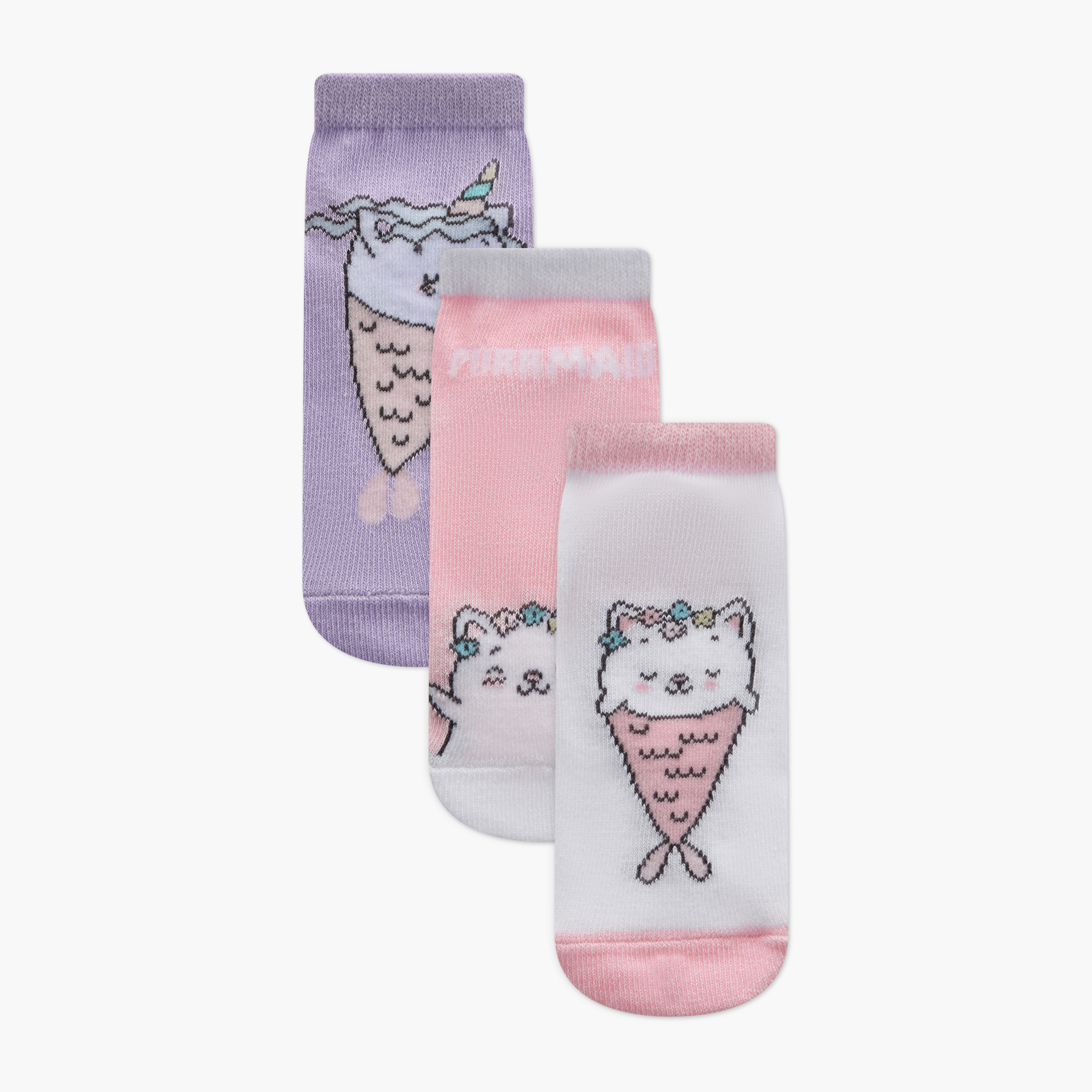 طقم جوارب بطول الكاحل 3 قطع بطبعات من جونيورز-baby-girls-accessories-socks-image-1